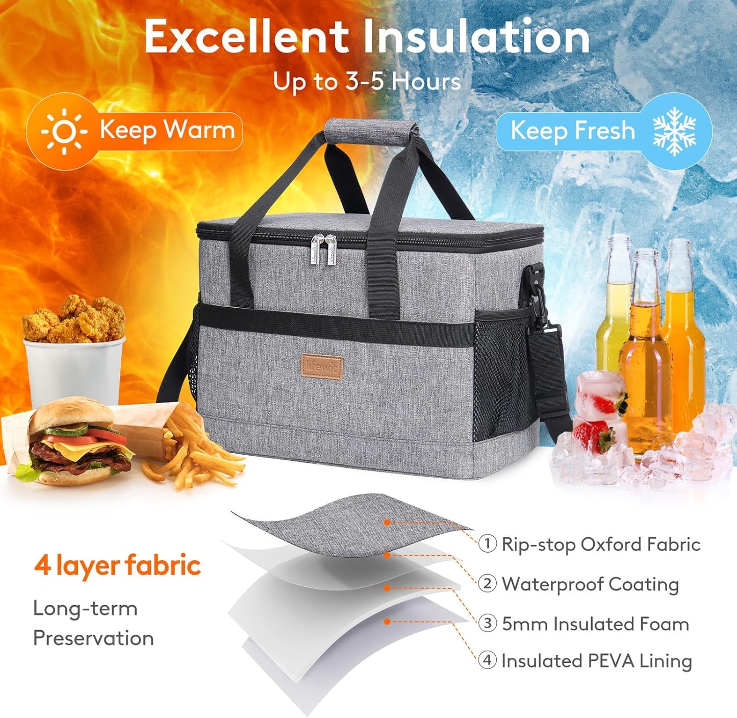 Lifewit Cooler Bag 30/50/60 Cans Collapsible and Insulated Large Lunch Bag Leakproof Soft Cooler Portable Tote for Camping/BBQ/Family Outdoor Activities
