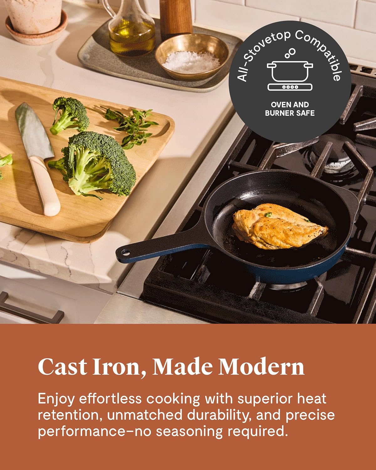 Caraway Cast Iron Skillet - 8” Enameled Cast Iron Pan With 3 Layer Enamel Coating - No Seasoning Required - Compatible With All Stovetops - Free From Forever Chemicals - Rust