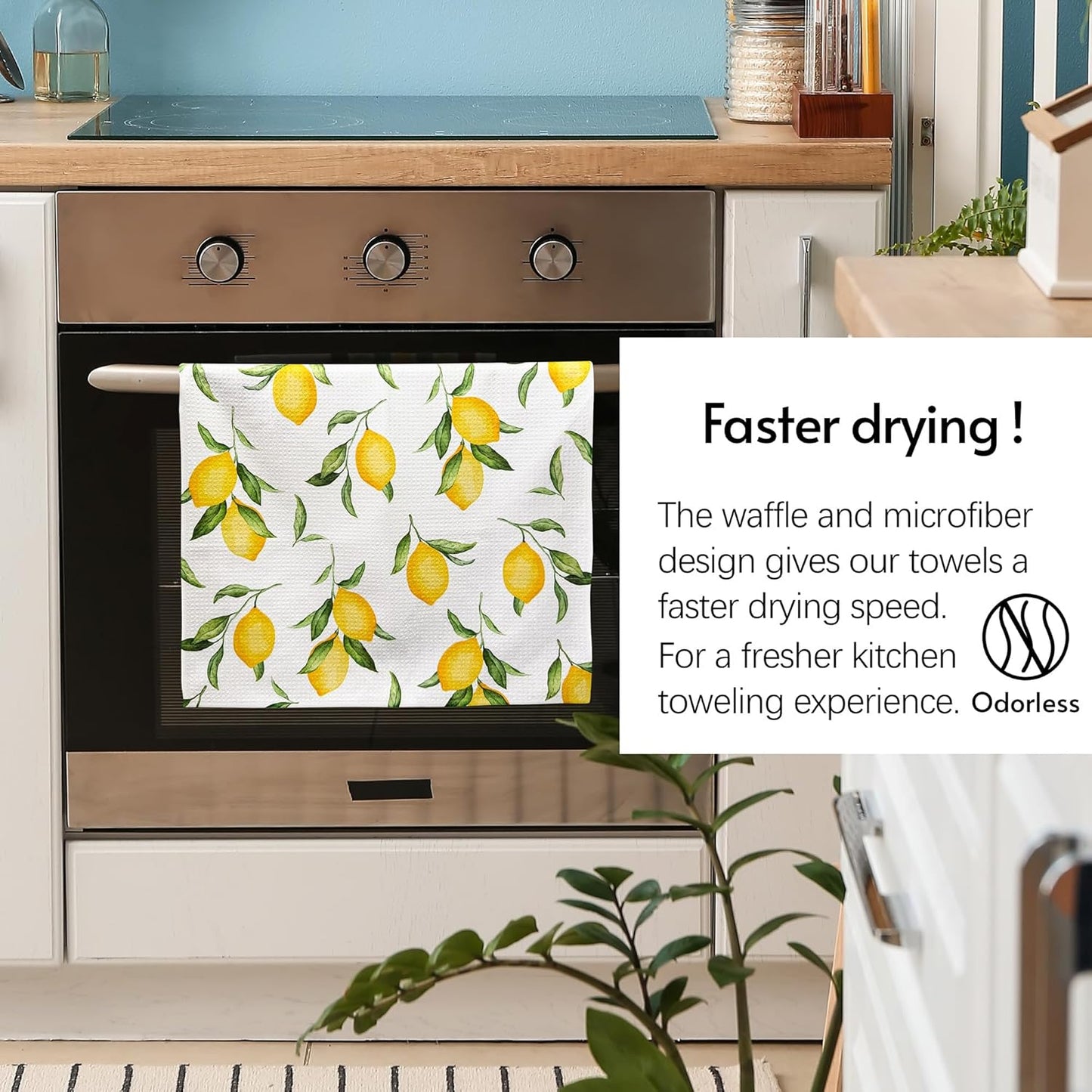 Kitchen Towels, Premium Dish Towels for Kitchen Drying, 18" x 30" Microfiber Kitchen Towel Set, Quick Dry Tea Towels, Watercolor Lemon Series, 2-Pack