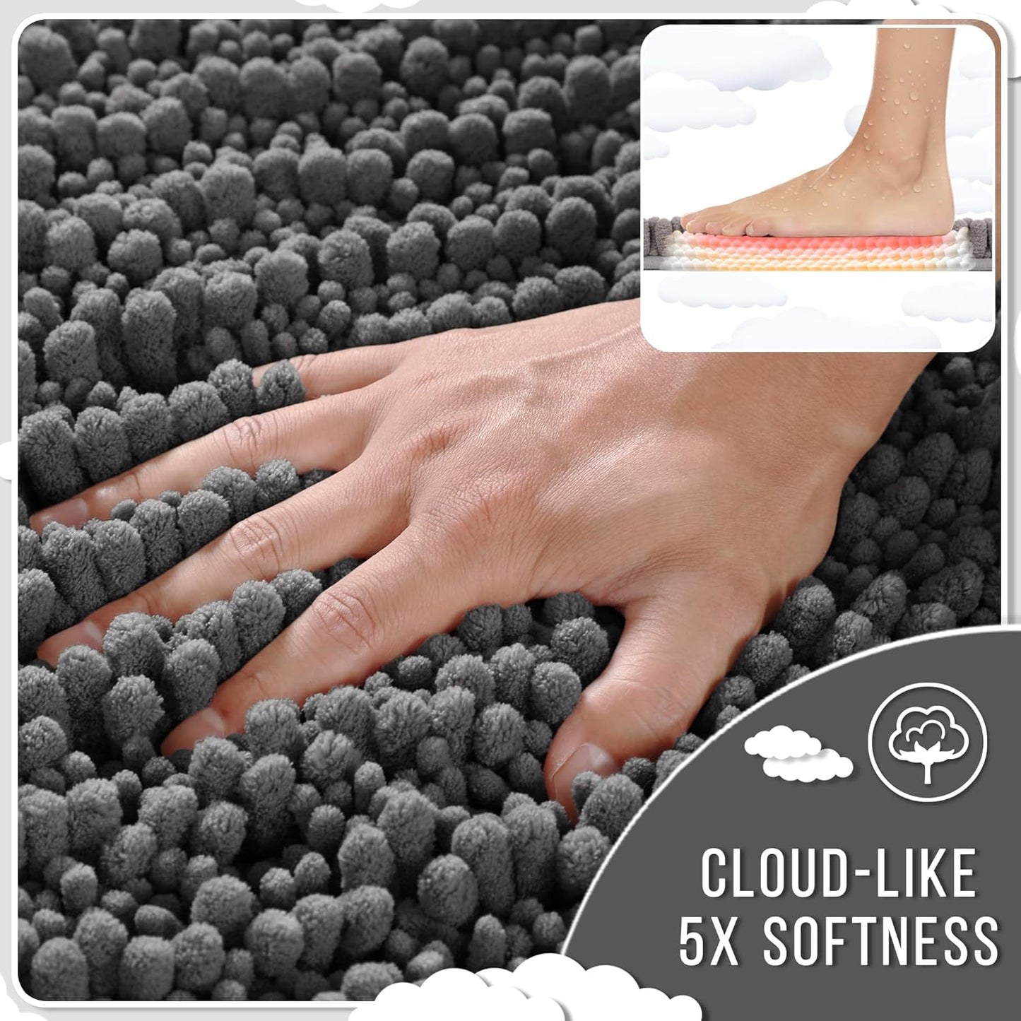 Yimobra Bathroom Runner Rug 55x24 Inch - Extra Long Non Slip Chenille Bath Mat, Soft & Absorbent, Machine Washable Shaggy Hallway Carpet for Vanity Tub Shower, Dark Gray Home Decor Accessories