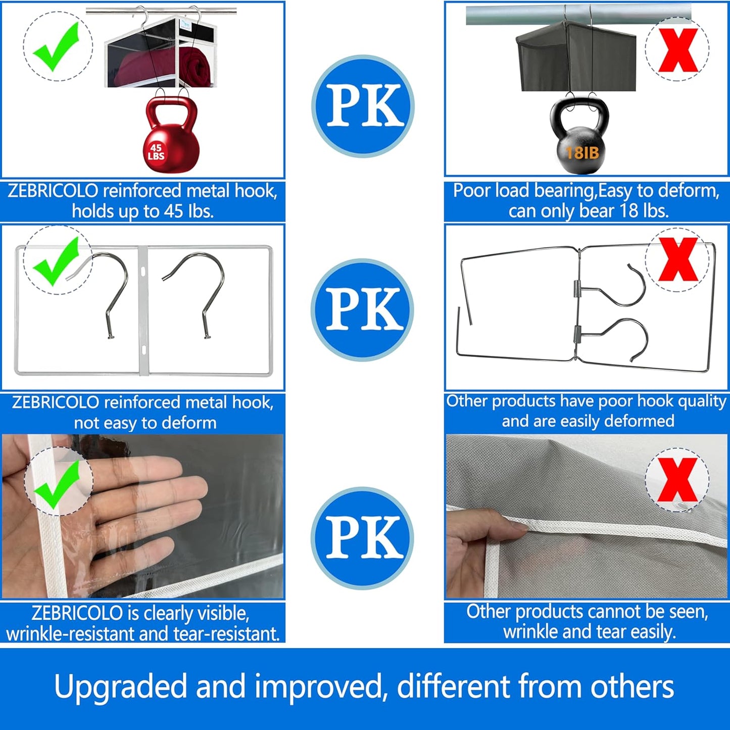 Closet Organization,12 Section, Hanging Closet Organizer, Space Saving, College Dorm Essentials for Girls, Heavy dutys Hooks Up to 45 Pounds, Clothes Storage,Closet Organizer,Black/White