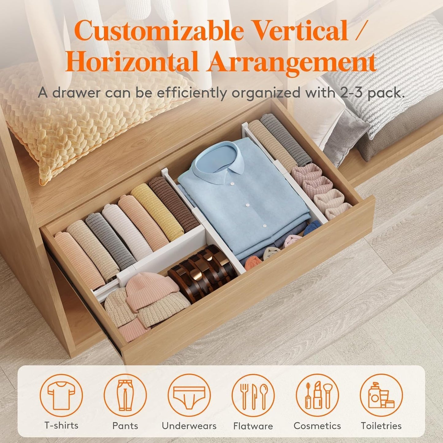 Lifewit 8 Pack Drawer Dividers 4" High,11-17" Adjustable Dresser Drawer Organizers for Clothes, Expandable Dresser Separators in Bedroom/Bathroom/Kitchen/Vanity/Office Organization and Storage, White