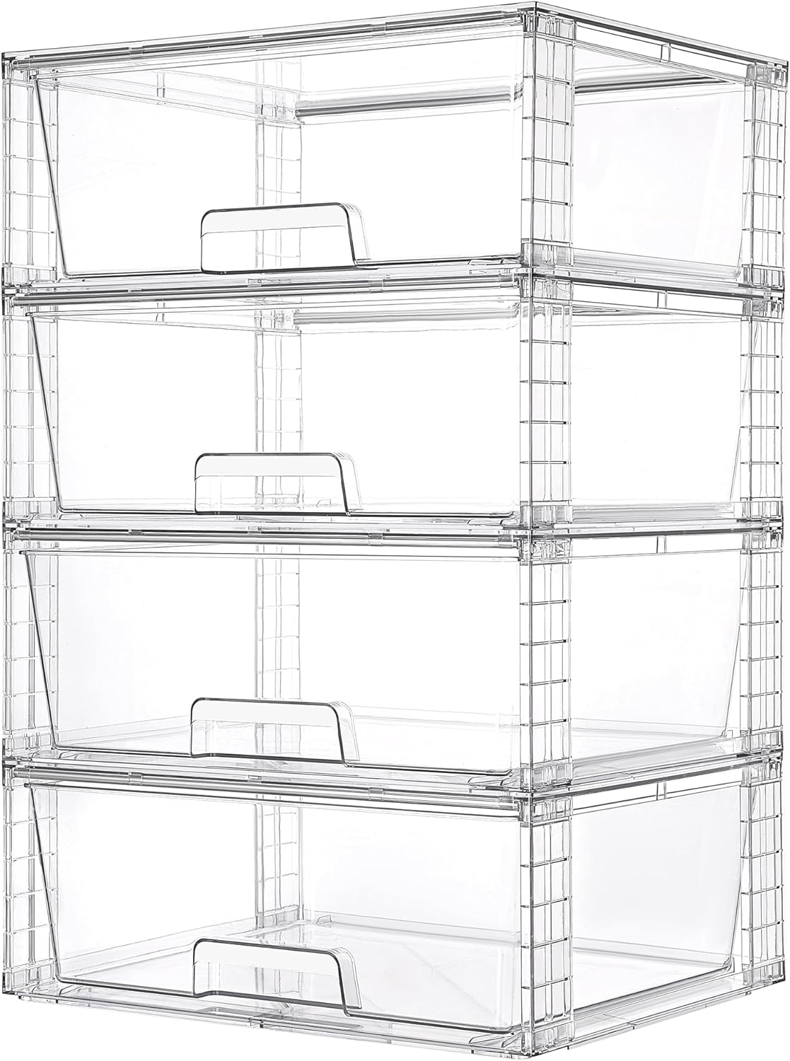 Vtopmart 4 Pack Large Stackable Storage Drawers,Easily Assemble Acrylic Bathroom Closet Undersink Organizers and Storage,Plastic Storage Bins for Kitchen Cabinets,Pantry,Makeup,Medicine Organization