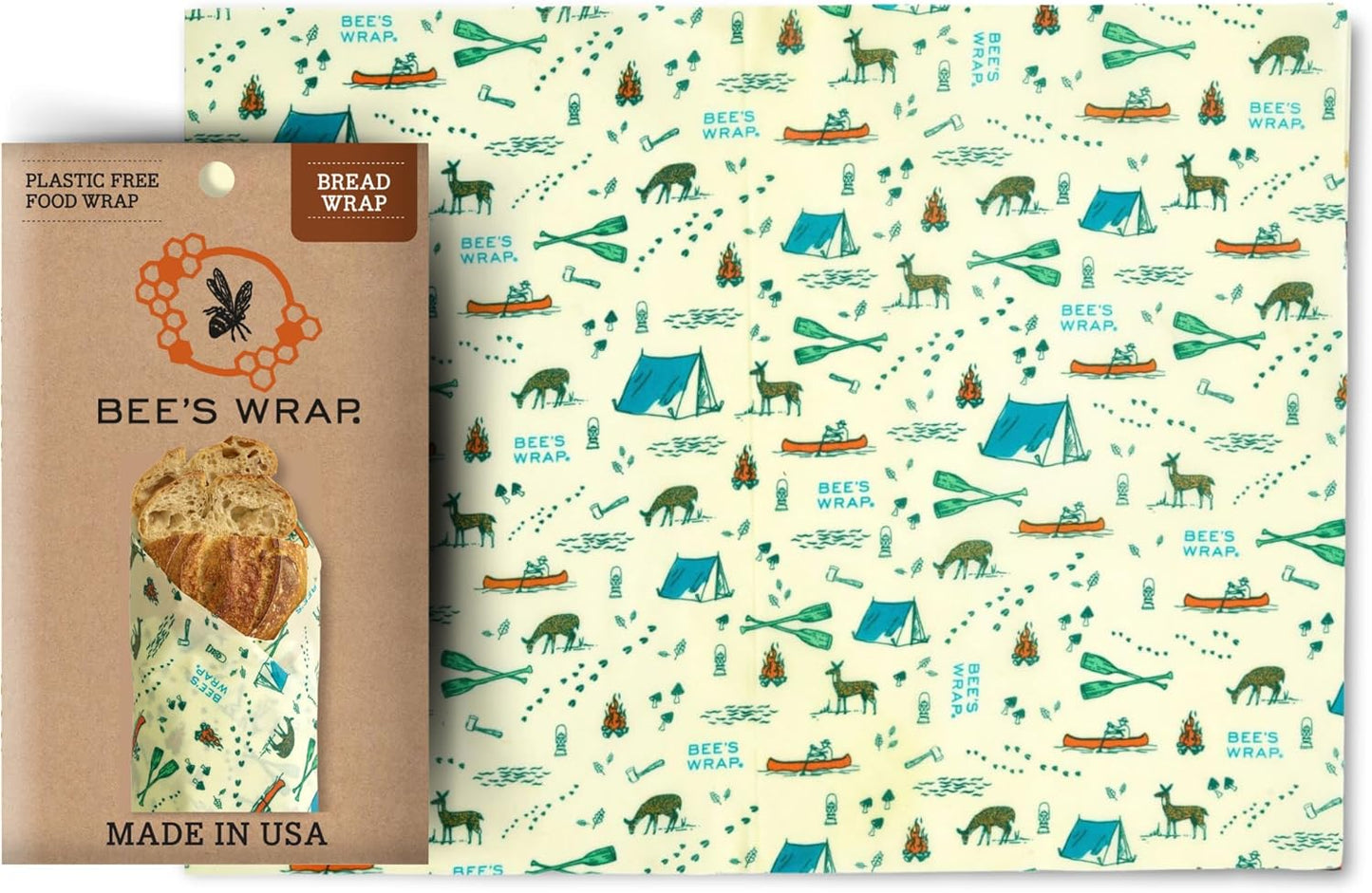 Bee's Wrap Beeswax Wraps for Food - Great Outdoors Bread Wrap - Made in USA Reusable Bread Storage Bags - Organic & Eco-Friendly Alternative to Aluminum Foil, Sourdough Bags & Plastic Wrap