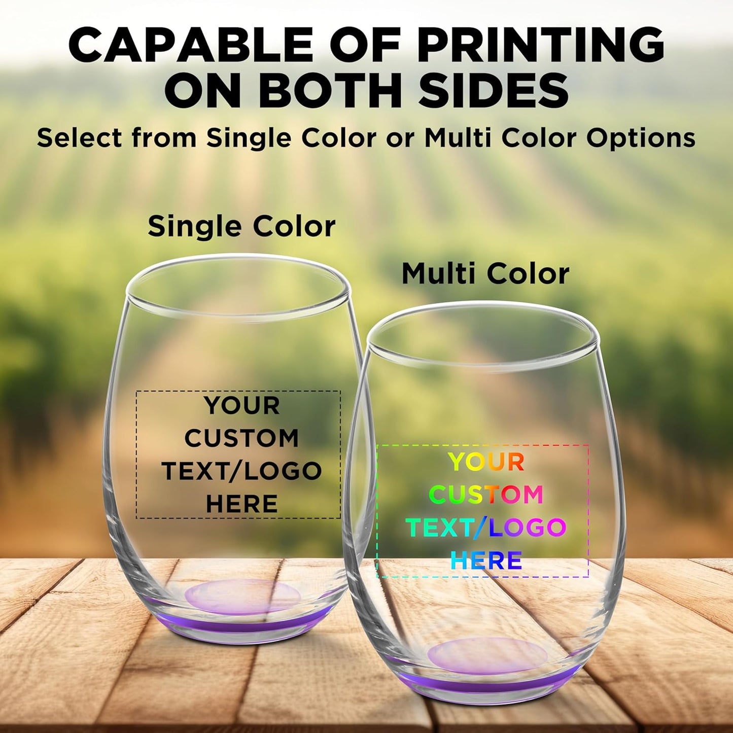 Custom Stemless Wine Glasses by ARC 5.5 oz. Set of 50, Personalized Bulk Pack - Perfect for Hotel, Bar, Restaurant or Lounge - Purple