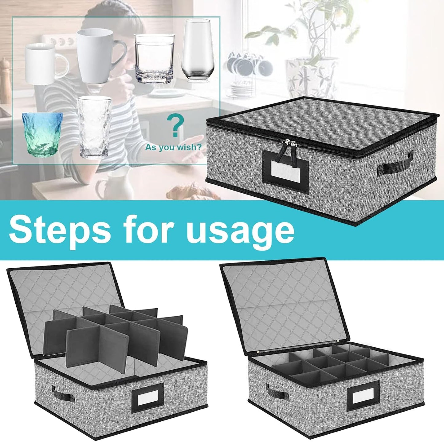 Quilted Mug Cup Storage Box-China Storage Containers Hard Shell,Cup Storage Containers with Lid for Moving Transport,Kichen Dinnerware Storage