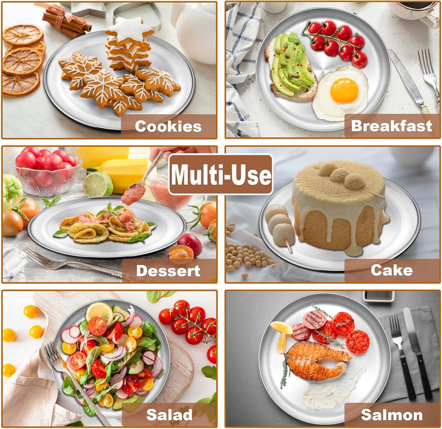 TeamFar Pizza Pan Set, 9 Inch Stainless Steel Round Pizza Trays, Metal Pizza Dish Plates for Oven Bakeware Baking Serving, Non-Toxic & Sturdy, Easy Clean & Dishwasher Safe, 3 PCS