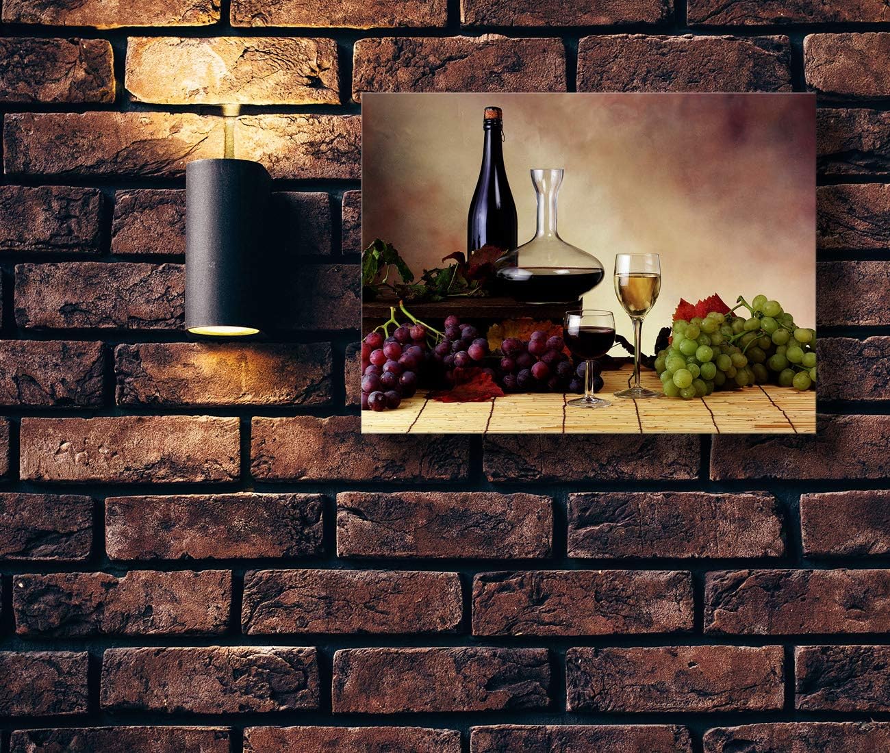Looife Kitchen Still Life Canvas Wall Art, 16x12 Inch Vintage Wine Bottle with Grapes Picture Prints Wall Decor, Food Art Deco for Dining Room and Bar Wall Decoration