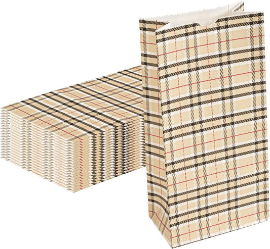 Restaurantware Bag Tek 2 LB Disposable Lunch Bags 100 Sturdy Take Out Bags - Flat Bottom Great For Restaurants Cafes And Bakeries Plaid Paper Popcorn Bags Versatile For Grocery And More