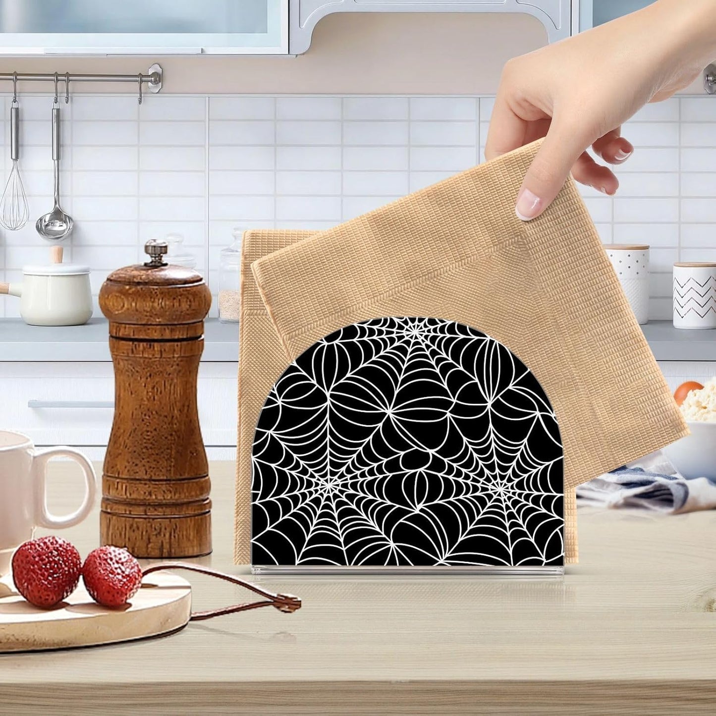 Halloween Spiderweb Napkin Holder for Table Paper Napkins Holder Acrylic Tissue Dispenser Kitchen Dining Room Bathroom Party Car Decor