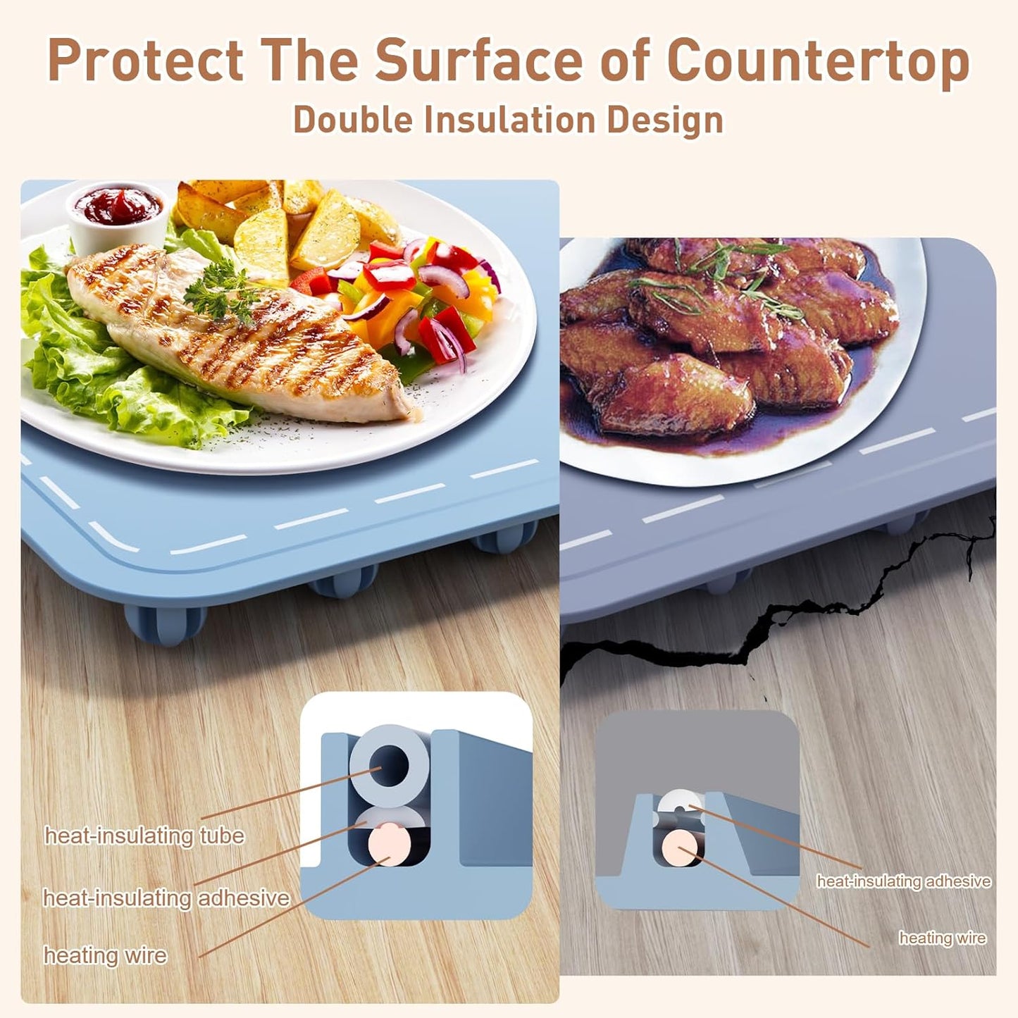 Food Warming Mat, 10S Rapid Heating Warming Mat for Food, Upgraded Heating Tech Food Warmer Mat with 4 Adjustable Temperature & Timer, Full Surface Electric Warming Trays for Buffets Parties Family