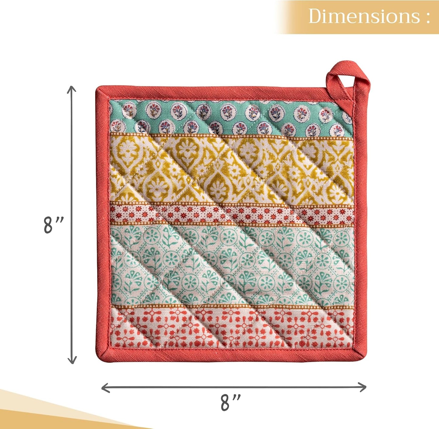 Maison d' Hermine Pot Holders 100% Cotton Heat Resistant Potholders 8" x 8" Hot Pads with Loop BBQ, Cooking, Baking, Grilling, Kitchen, Handling Hot Pans Spring/Summer (Pack of 1, Provence)