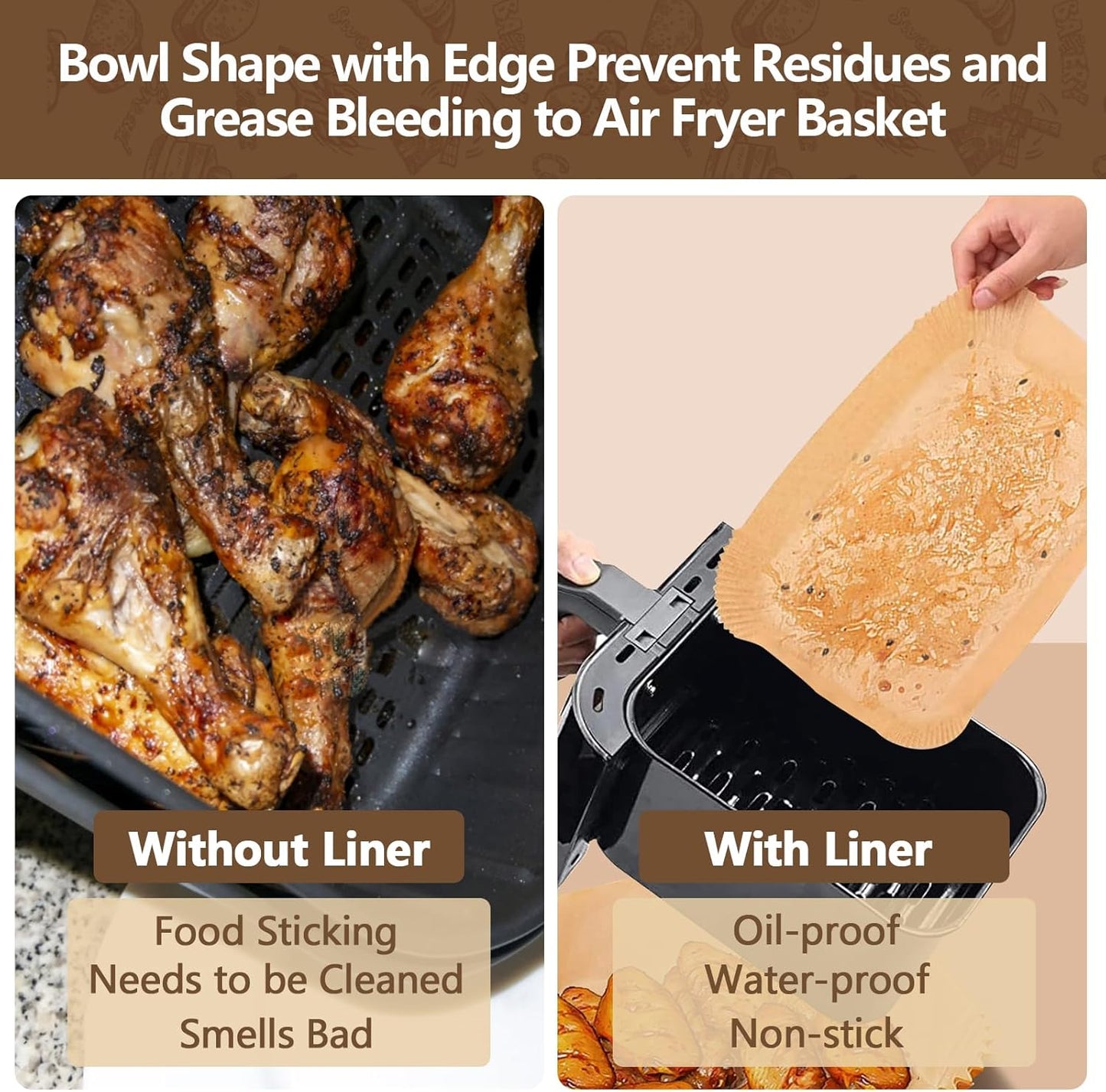 UBeesize Air Fryer Paper Liners Disposable For Ninja, 150 PCS Non Stick Parchment Paper For Ninja DZ201/DZ401 Dual, Oil Proof, Water Proof Food Grade Air Fryer Accessoriess(Rectangle - 8.5"X5.5")