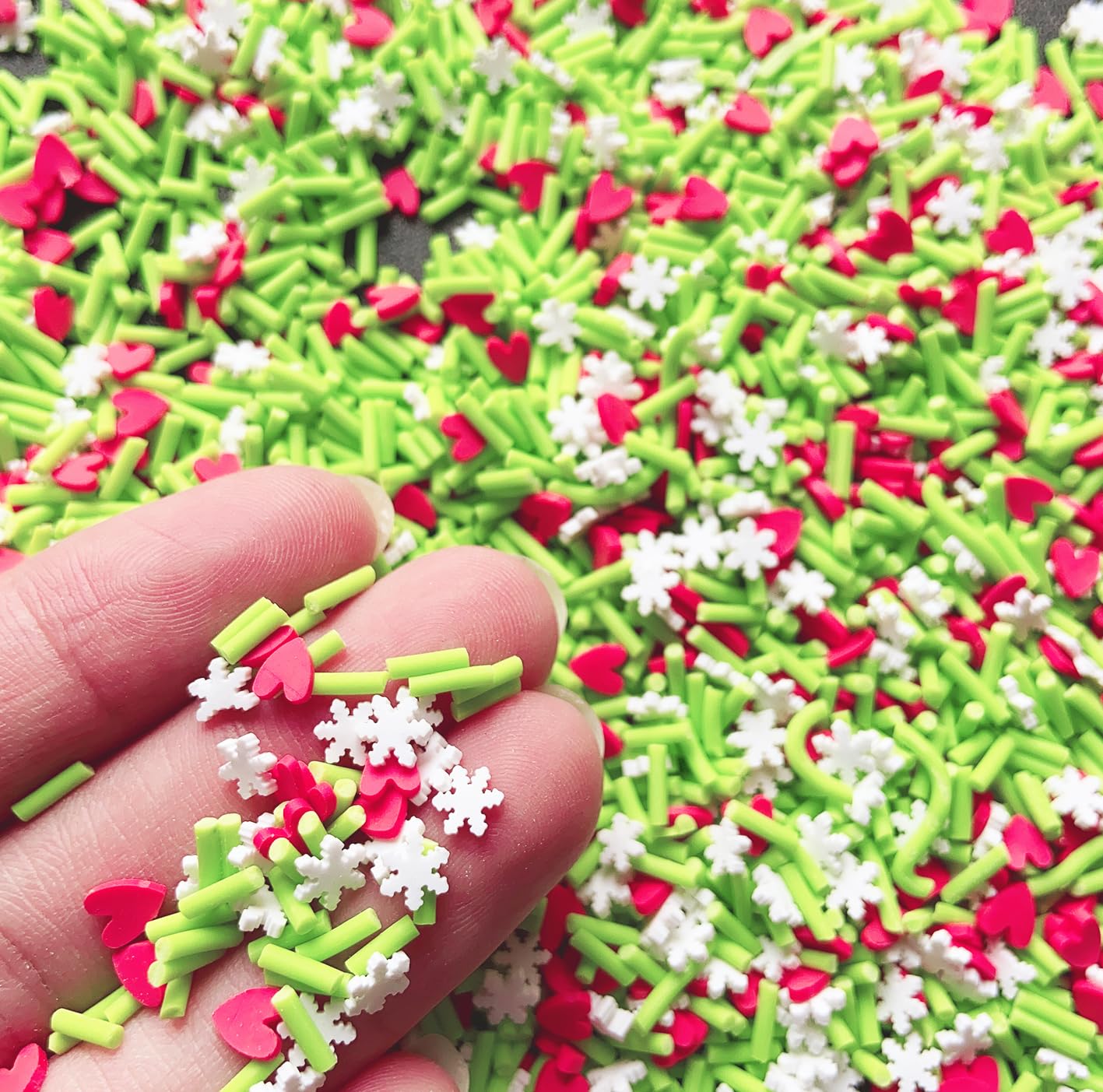 EHOPE Fake Sprinkles Resin Sprinkles Fake Candy Sprinkles Clay Sprinkles Polymer Sprinkles Polymer Clay Slices for Nail Art DIY Crafts Cake Phone Case(40G-Green Sugar granules+ Heart-18)