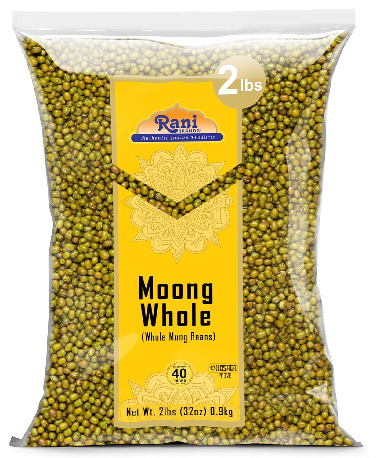 Rani Moong Whole (Ideal for cooking & sprouting, Whole Mung Beans with skin) Lentils Indian 32oz (2lbs) 908g ~ All Natural | Gluten Friendly | Non-GMO | Kosher | Vegan | Indian Origin