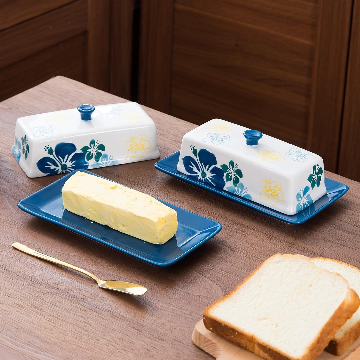 Butter Dish Ceramic Butter Keeper Butter Dish with Lid, Butter Container, Blue