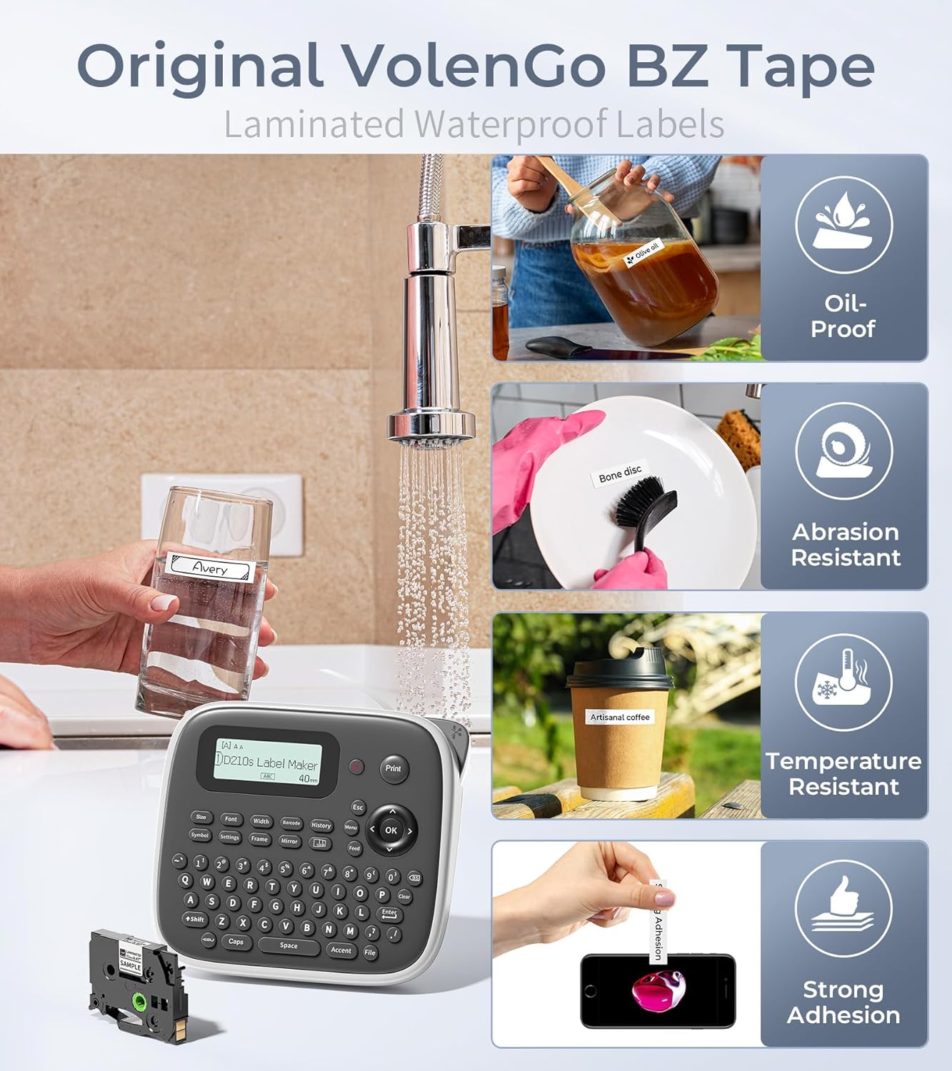 Label Maker Machine with Tapes, Label Makers, Label Maker Waterproof-Labels, Labeler Machine with-Tape 12mm 0.47 Laminated White, D210s Inkless Portable Labeling Machine for Home School Office