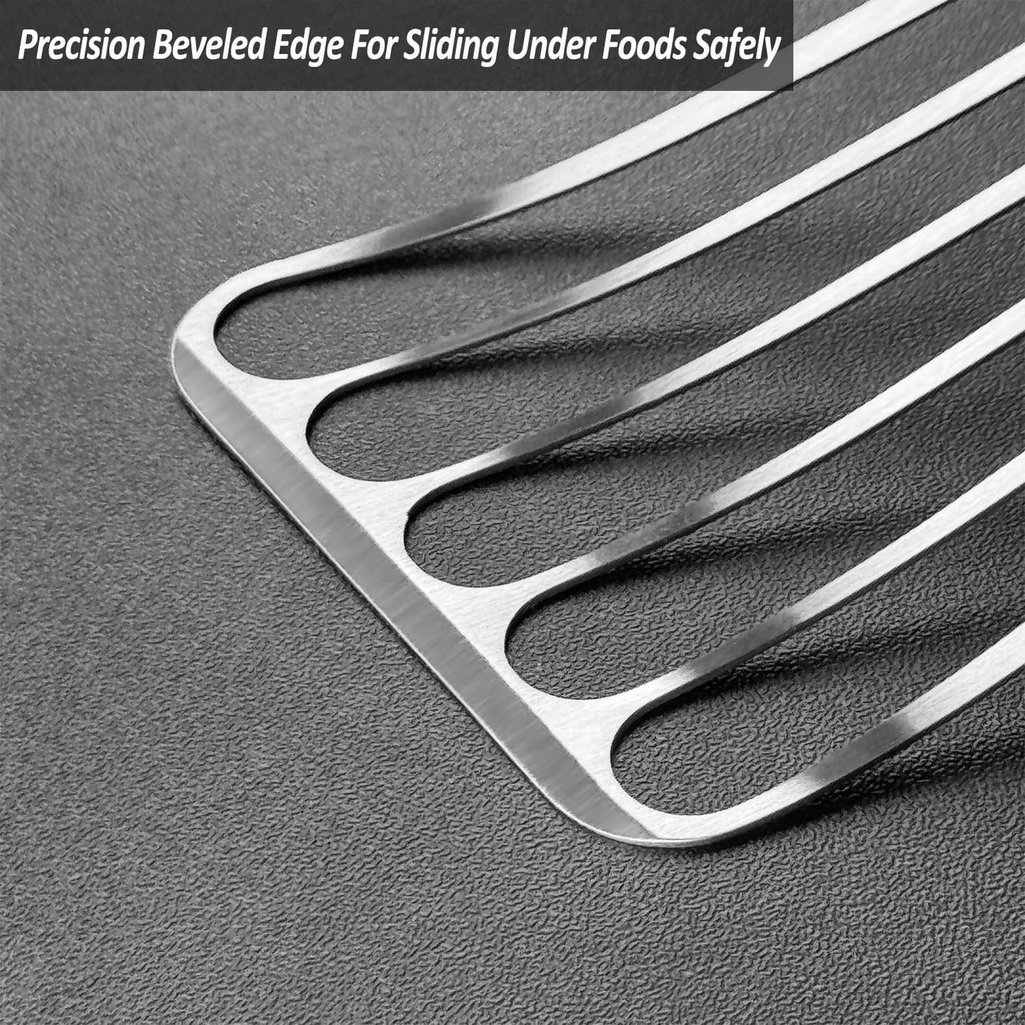 2 Pack Fish Spatula Turner, Stainless Steel Slotted Spatulas for Flipping, Turning, Frying & Grilling, 3"x6"+4"x8" Metal Slotted Spatulas, Wooden Full Tang Handle & Curved Blade