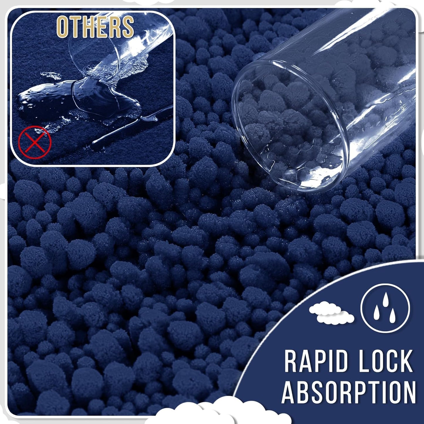 Yimobra Bathroom Runner Rug 60x24 Inch - Extra Long Non Slip Chenille Bath Mat, Soft & Absorbent, Machine Washable Shaggy Hallway Carpet for Vanity Tub Shower, Navy Blue Home Decor Accessories