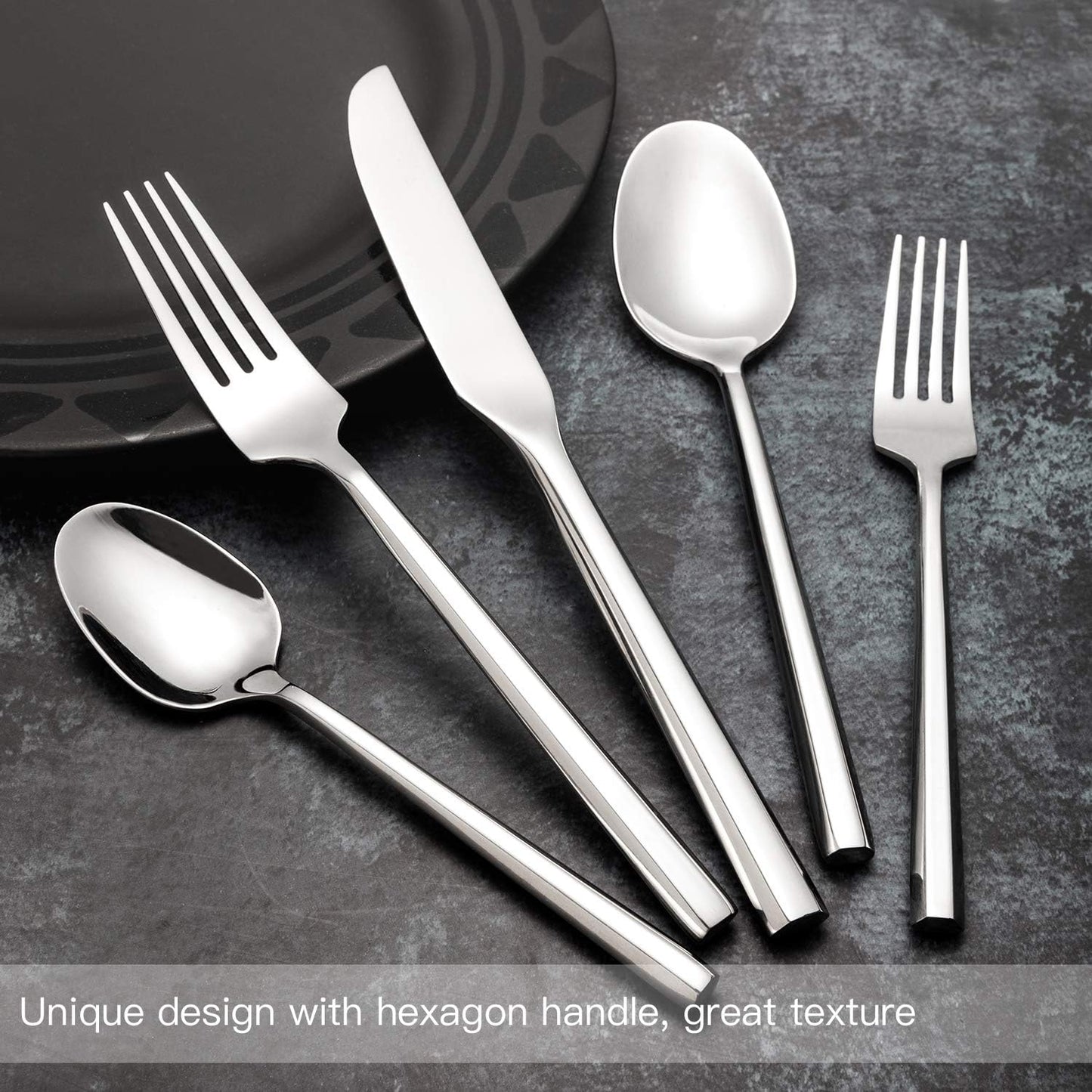 Silverware Set Flatware Set 40 Pieces Stainless Steel Cutlery Set Hexagonal Pattern Mirror Finished Home Daily Use Housewarming Wedding Gift Service for 8