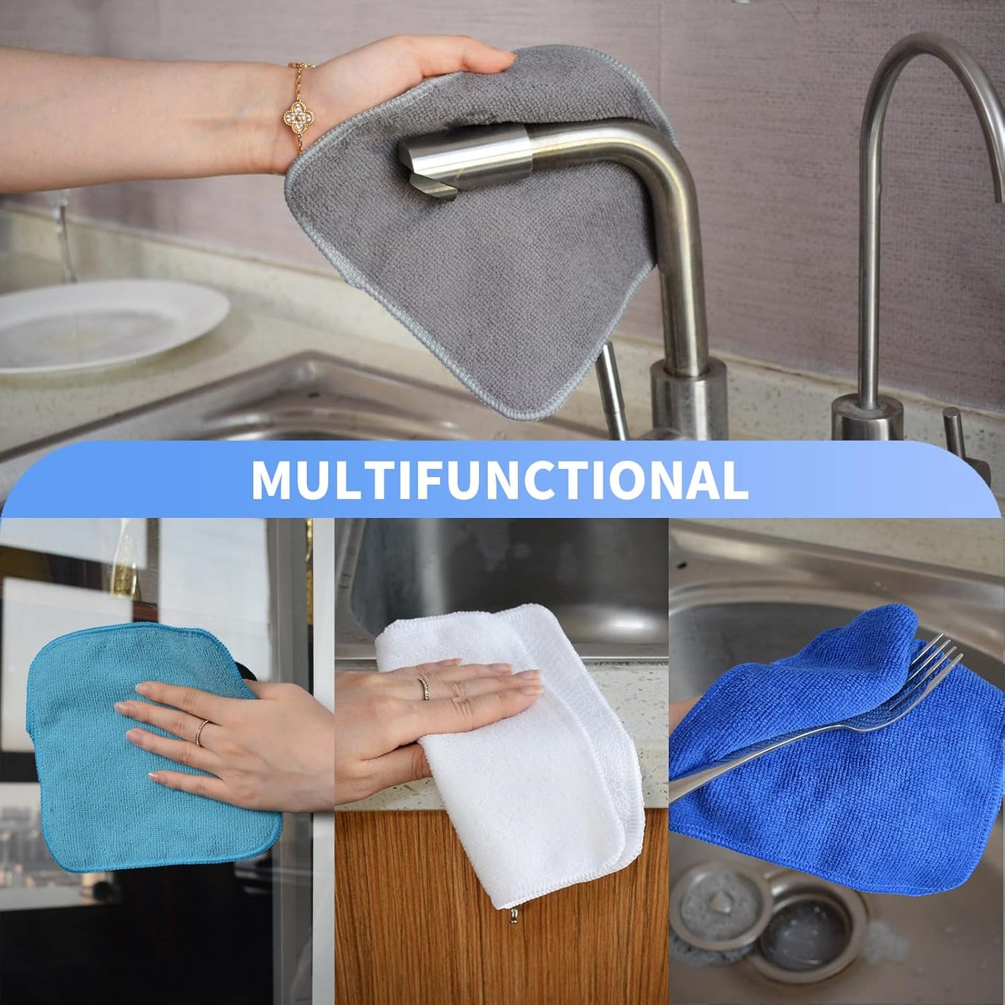 KinHwa Kitchen Washcloths for Dishes Absorbent Microfiber Dish Cloths Quick Dry Dish Rags with Poly Scour Scrub Side Ideal for Kitchen Cleaning (Mixing Colors #2, 7inchx7inch 9 Pack)