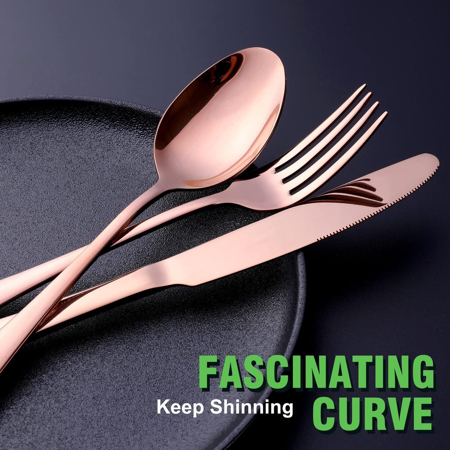 Copper/Rose Gold Silverware Set, OGORI 24-Piece Stainless Steel Flatware Set, Service of 6