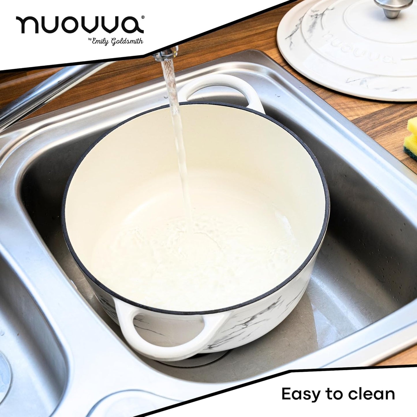 Cast Iron Dutch Oven with Lid – Non-Stick Ovenproof Enamelled Casserole Pot – Sturdy Dutch Oven Cookware – Marble, 6.4-Quart, 28cm – by Nuovva