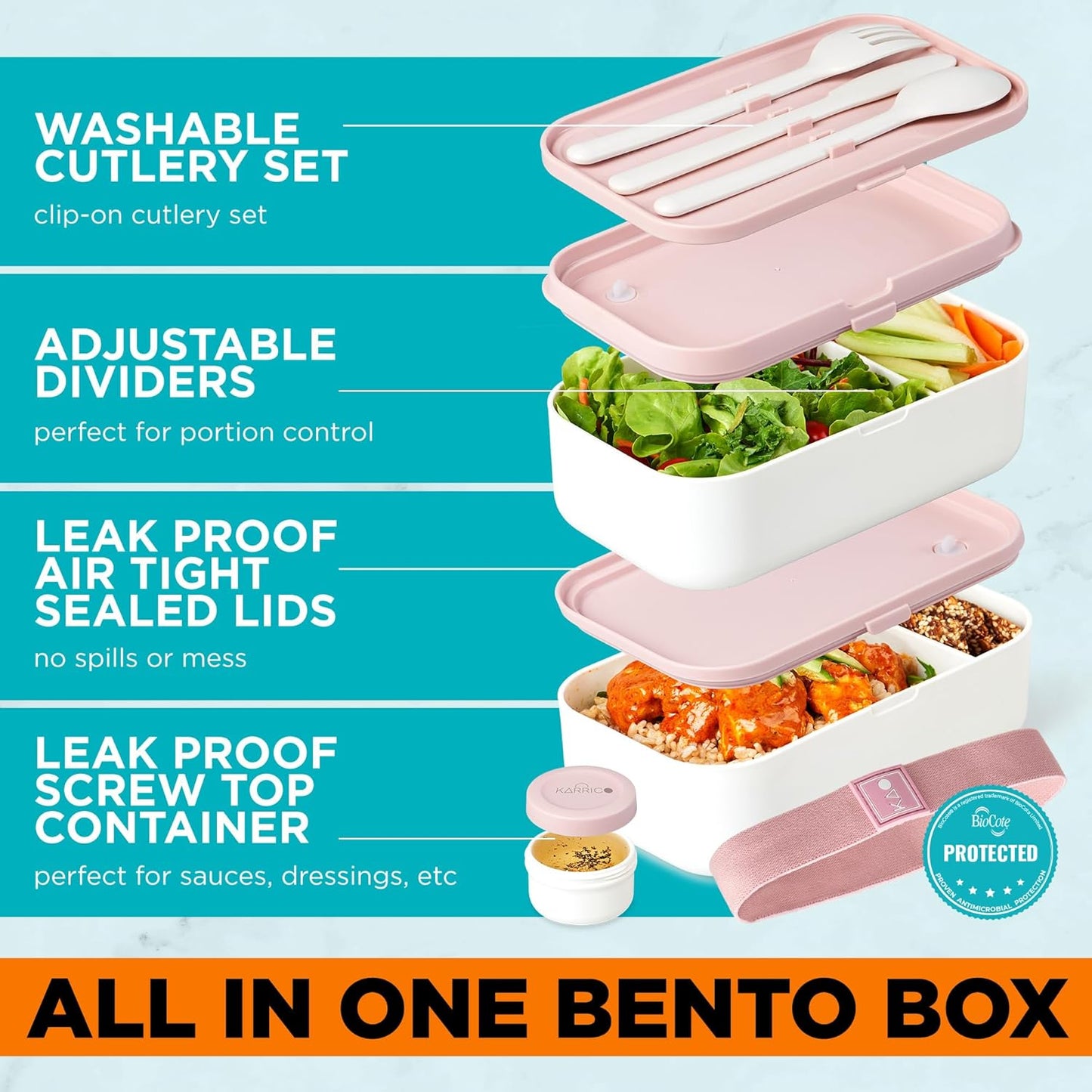 Double Premium Bento Box Adult, 67 fl oz BPA-Free - Dusty Pink Stackable Lunch Box with Leak-Proof Lids & Dividers, Perfect for Meal Prep, Lunches & Portion Control