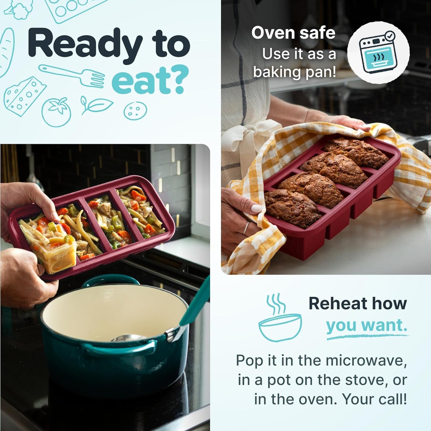 Souper Cubes 2 Tbsp. Silicone Freezer Molds - Perfect for Storing Garlic, Herbs, Ginger, Pesto, Tomato Paste, Lemon Juice, Purees and More - Silicone Baby Food Freezer Tray - Cranberry – 1-Pack