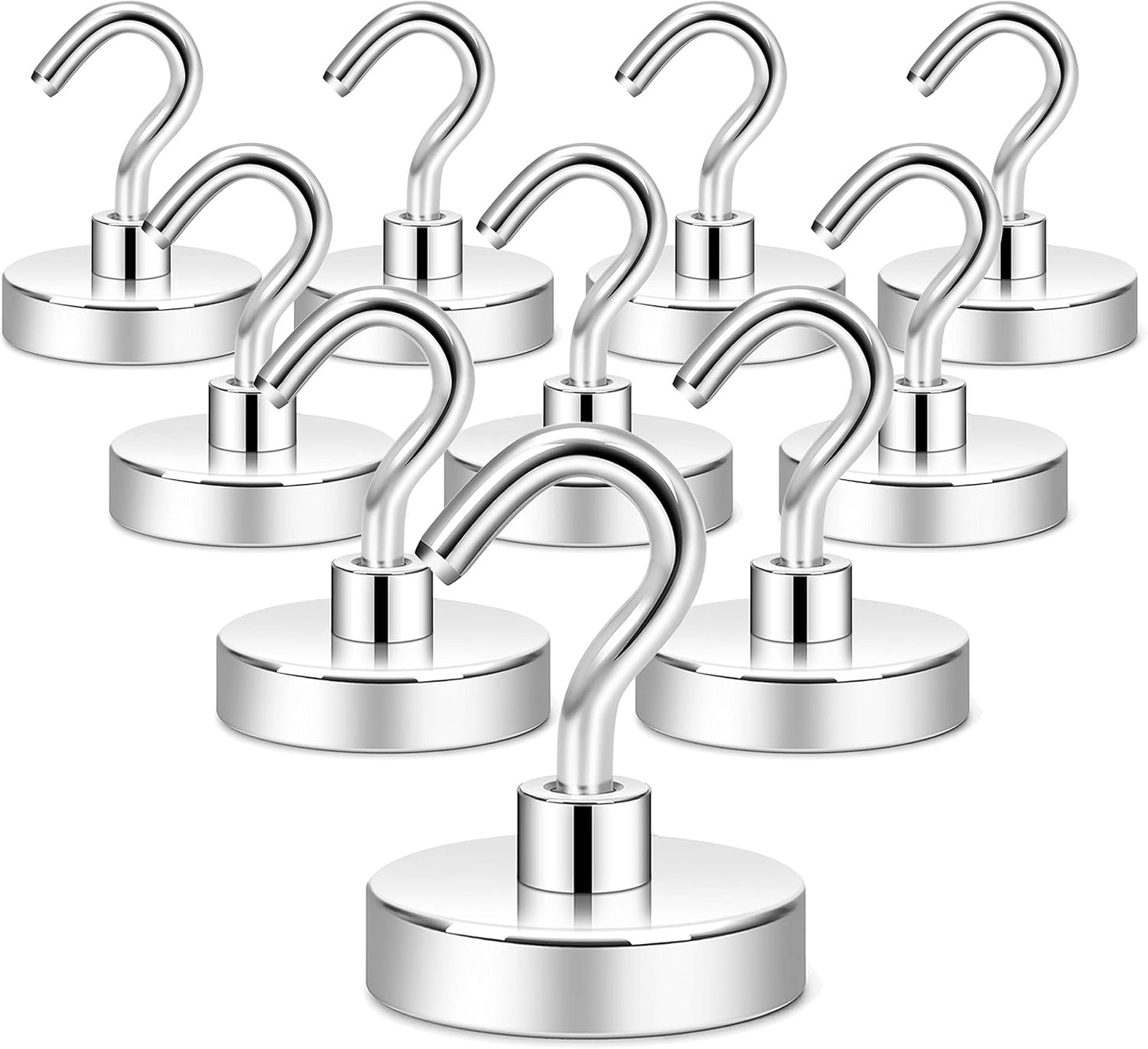 Neosmuk Magnetic Hooks for Cruise Cabins, Heavy Duty 130lb Strong Magnet Hook, Cruise Ship Essentials for Hanging, Metal Wall Refrigerator Hangers (Silver White, 10 Pack)