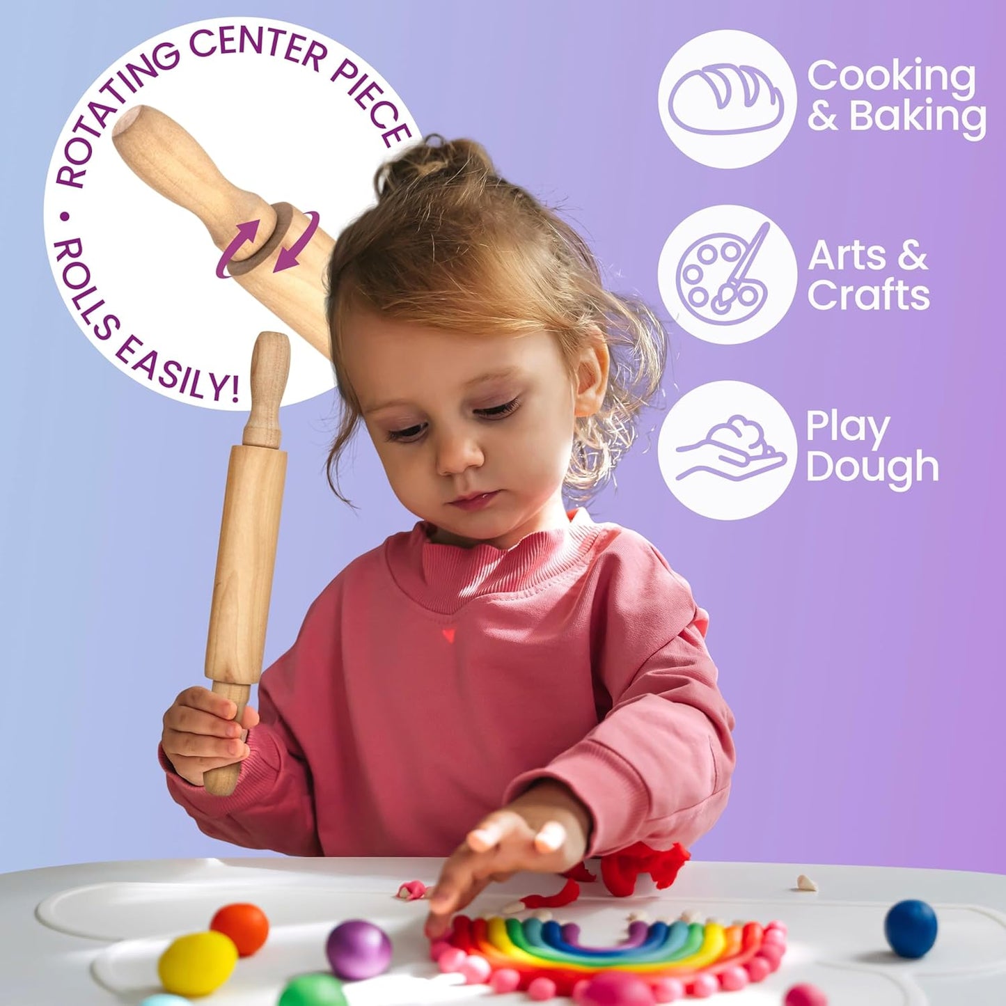 Premium Mini Rolling Pins, 8-Inch, 6-Pack – Splinter-Free, Non-Stick Hardwood for Joyful Kids’ Baking, Sensory Crafts, Play-Doh, Clay, Therapeutic Fine Motor Skill Play for Creative Young Bakers