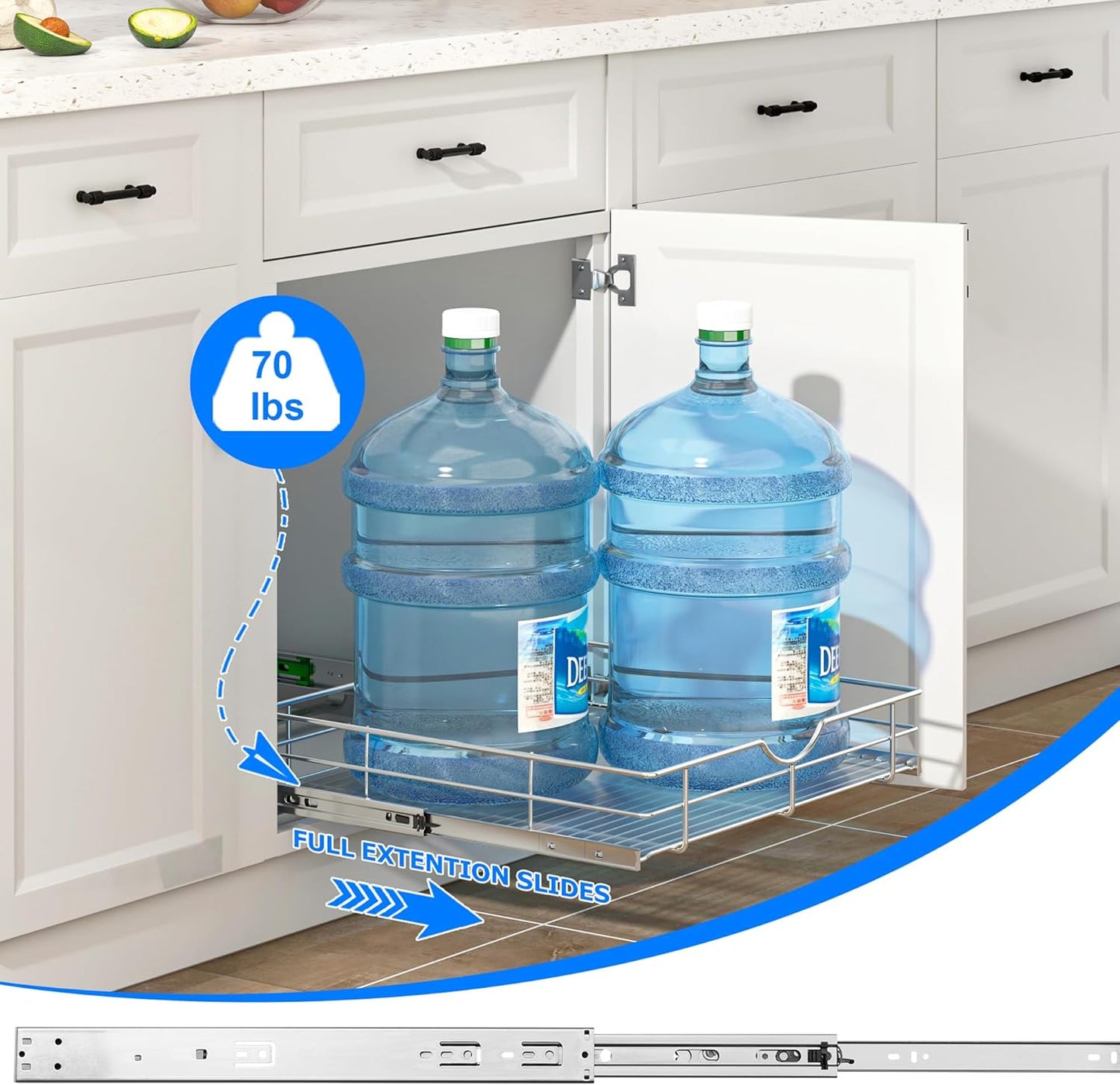 WelFurGeer Soft Close Slide Out Cabinet Shelf, 20" W x 22" D Pull Out Drawers for Kitchen Cabinets, Kitchen Shelf Organizer, Cupboard Organizers and Storage, Under Cabinet Pull Out Shelves