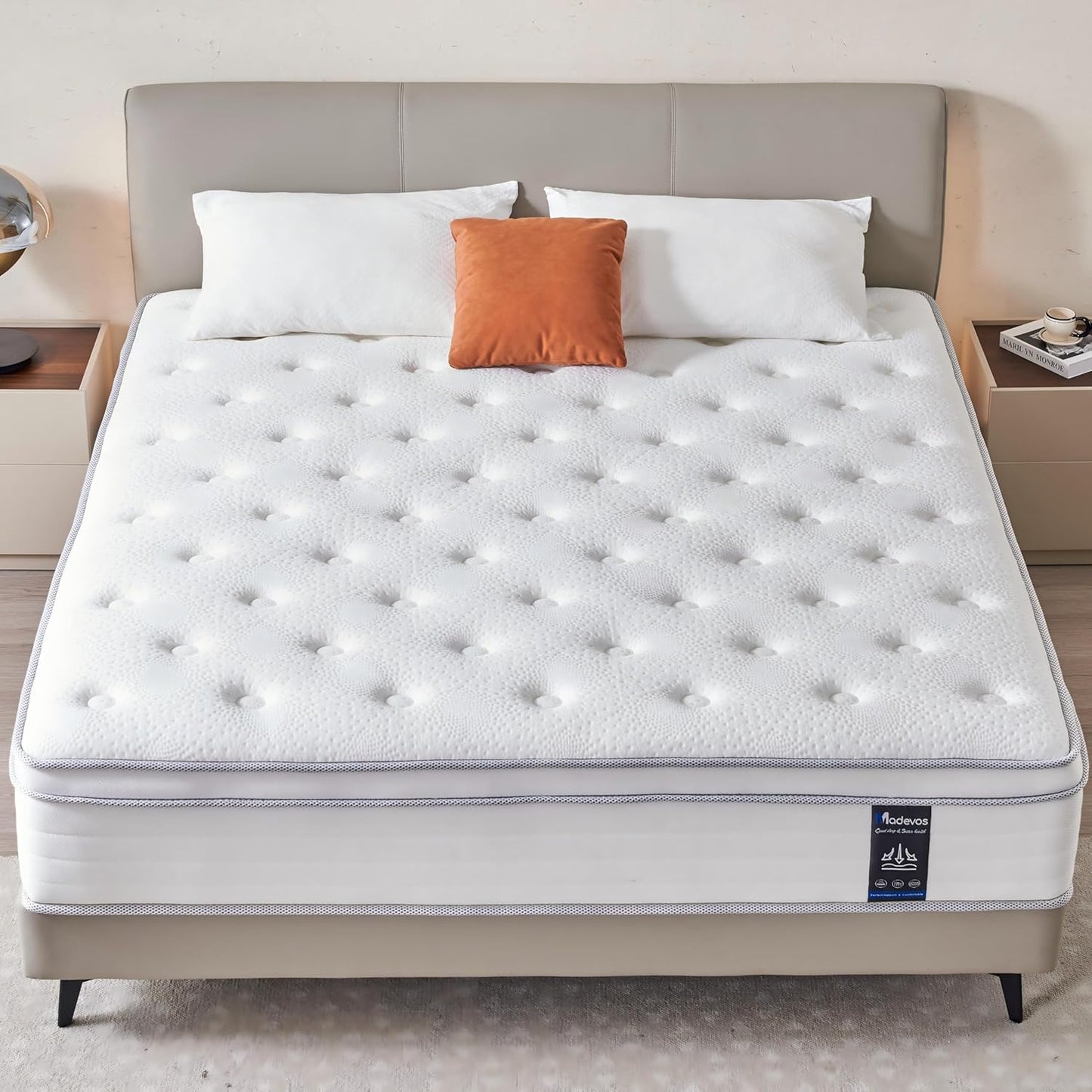 Full Size Mattress, 12 Inch Hybrid Mattress in a Box, Memory Foam and Individual Pocket Springs, Fiberglass Free, Soft and Breathable, Medium Firm Feel