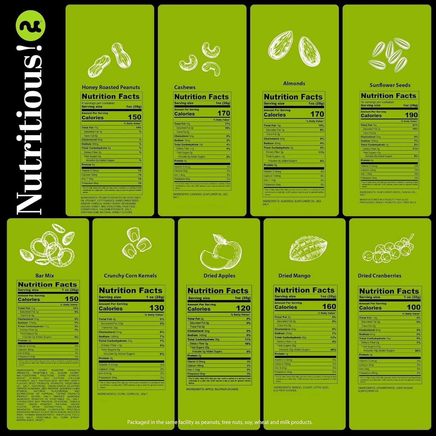 NUT CRAVINGS - Dried Fruit & Mixed Nuts Basket in Green Box (9 Assortments of 4 oz, 2.25 lb) Food Arrangement, Healthy Snack Care Package, Food Assortments