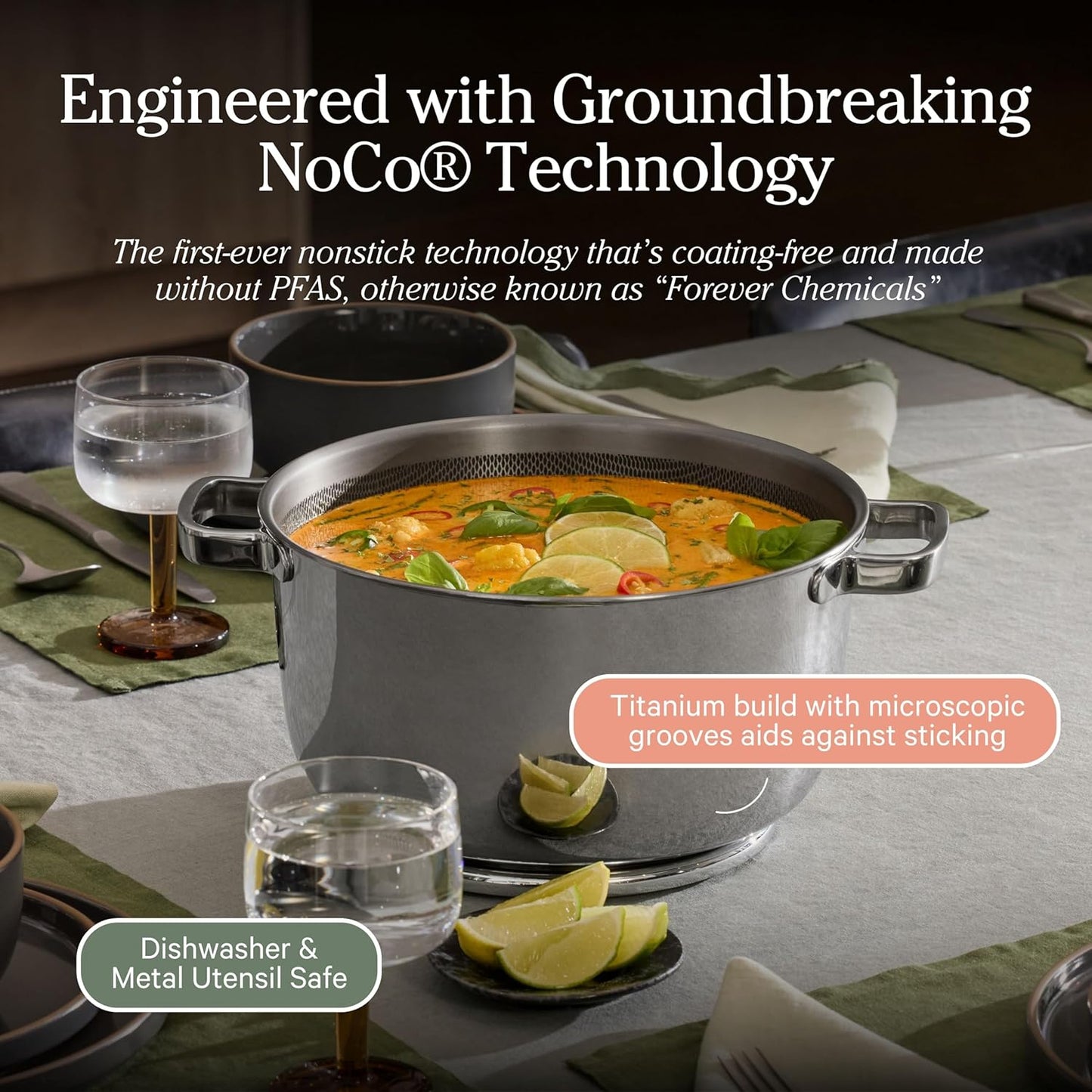 Our Place Titanium Perfect Pot Pro - 6.75 Qt No-Coating Nonstick Stock Pot | Tri-Ply Titanium & Stainless Steel | Oven-Safe up to 1000°F & Compatible with All Cooktops | Includes Spoon | Chrome