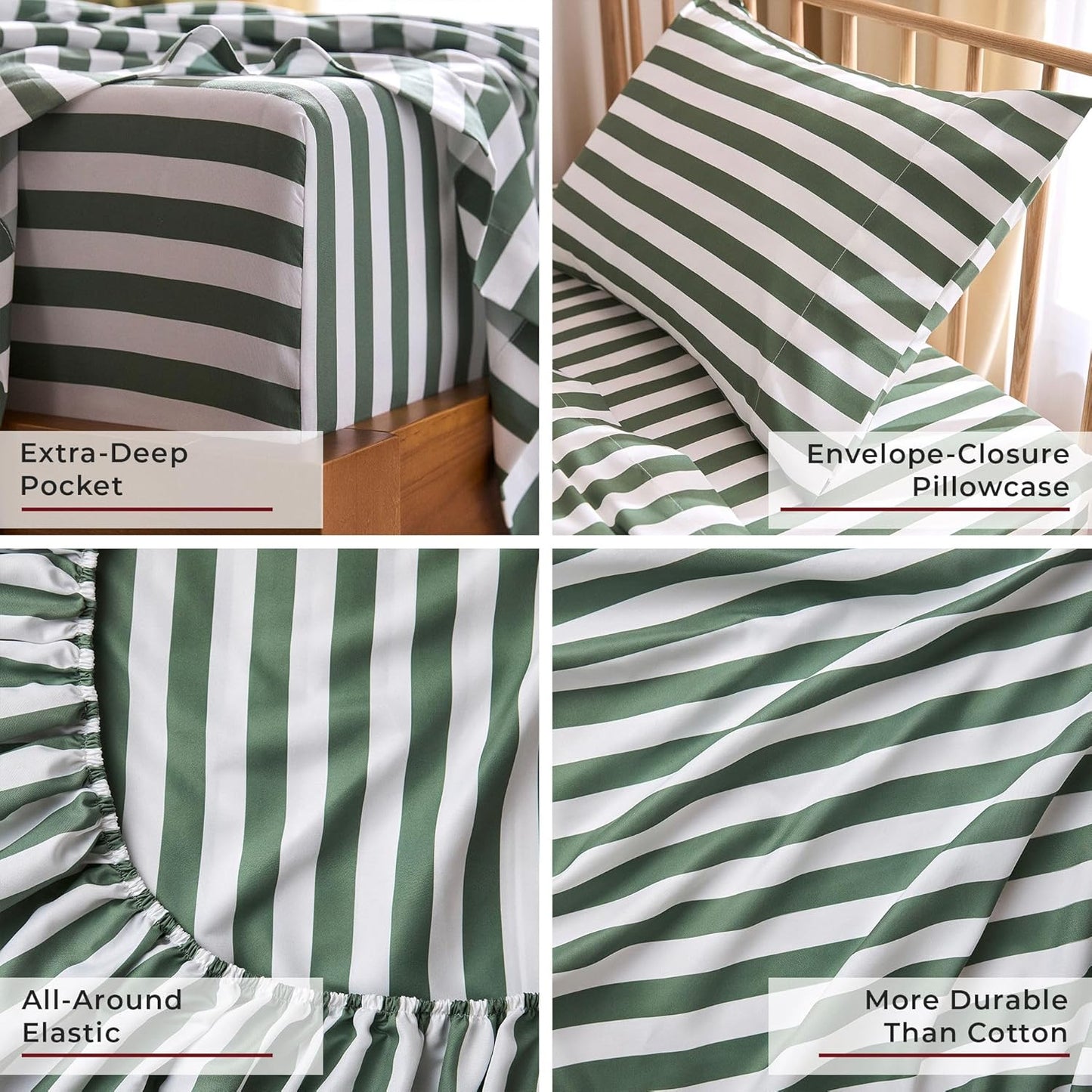 Mellanni Twin Sheets Set - 3 PC Iconic Collection Bedding - Hotel Luxury, Extra Soft, Cooling Bed Sheets - Wrinkle, Fade, Stain Resistant (Twin, Oxford Stripe Sage)