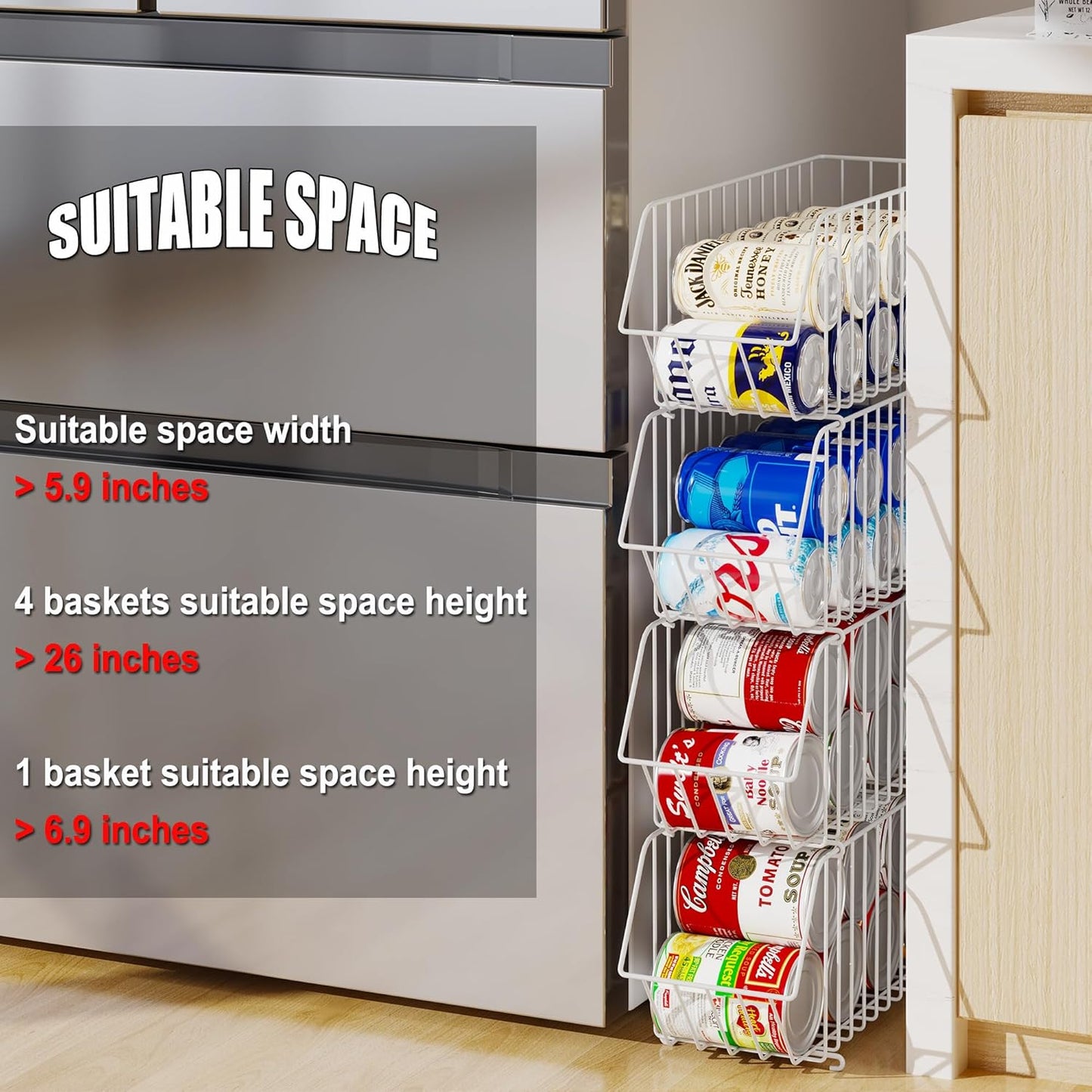 4 Tier Stackable Can Organizer For Pantry, Canned Goods Organizers And Storage For Kitchen, Soup Soda Can Dispenser For Pantry (L 15.35in X W 5.78in X H 25.59in) (white, 4-pack)