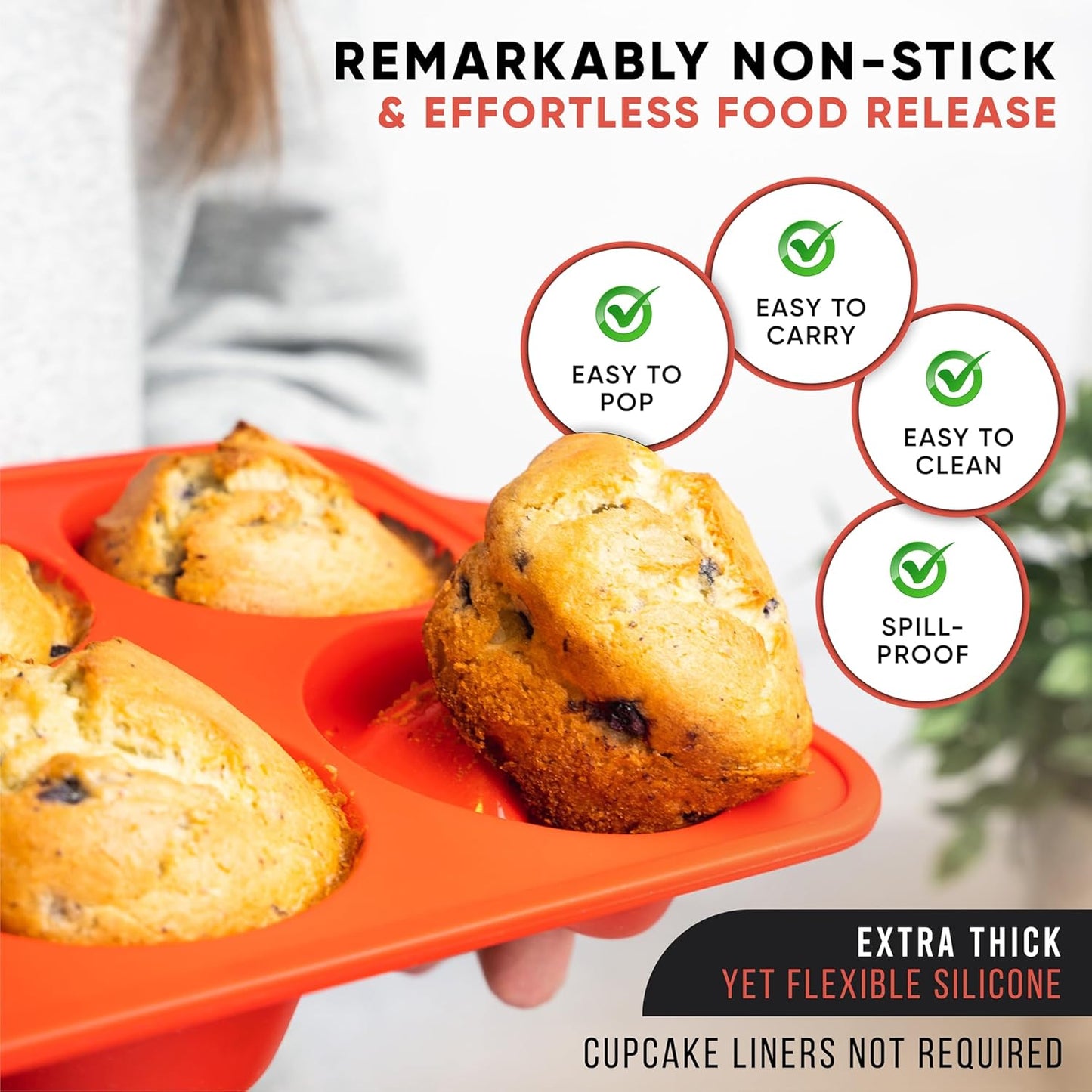 Silicone Jumbo Muffin Pan 6 Cup–Non-Stick Cupcake Pans for Baking, Heavy-Duty Large Silicone Muffin Pans for Baking, BPA-Free, Easy-Release, Oven & Dishwasher Safe