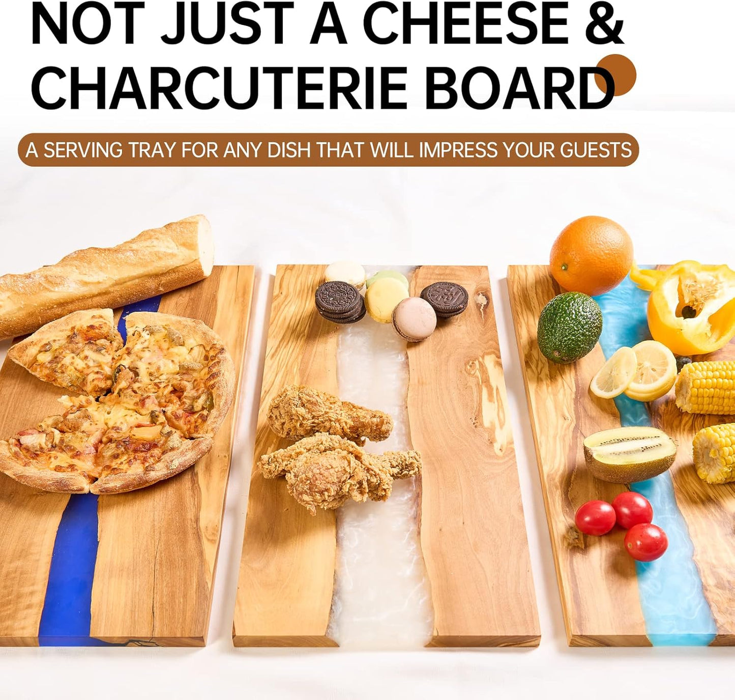 Italian Olive Wood luxury Cheese board with Resin, Charcuterie board, Chopping and Cutting Board for Meat Vegetable & Fruit, Wooden Epoxy Serving Board (Blue)
