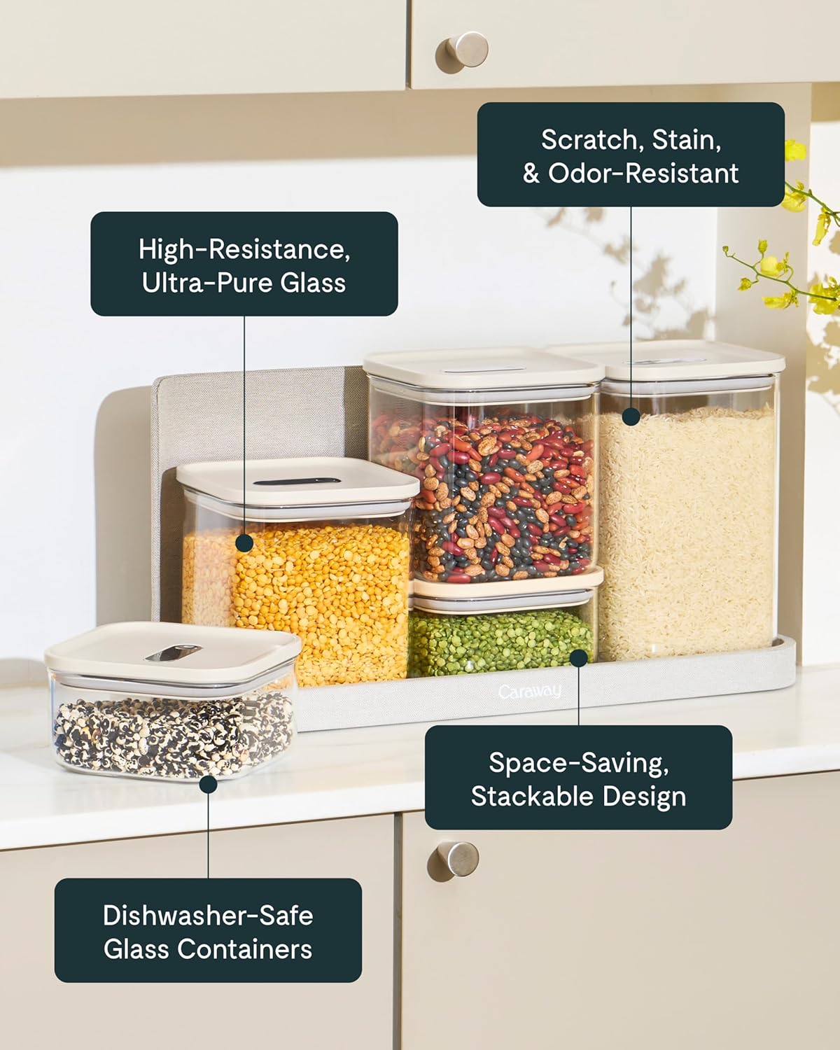 Caraway 1qt Glass Airtight Food Storage Container with Lid – Non-Toxic, BPA-Free Kitchen Storage Container – Stackable, Space-Saving Airtight Container for Dry Goods and More - Perracotta