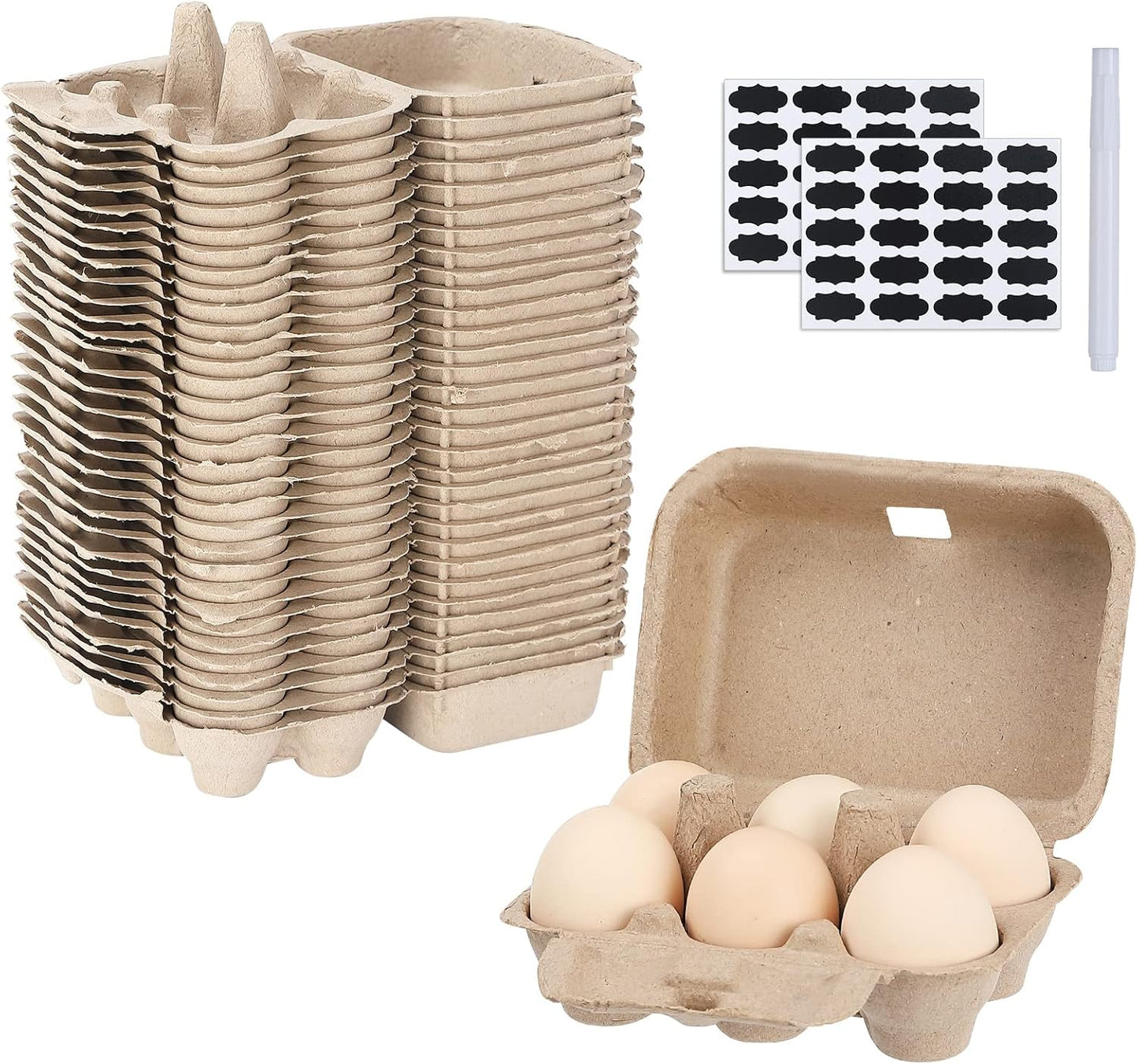 Paper Egg Cartons for Chicken Eggs, 36 Pieces Pulp Fiber Half Dozen Egg Cartons Bulk 6 Count Egg Storage Containers Holder for Family Farm Market Fridge Storing Chicken Eggs