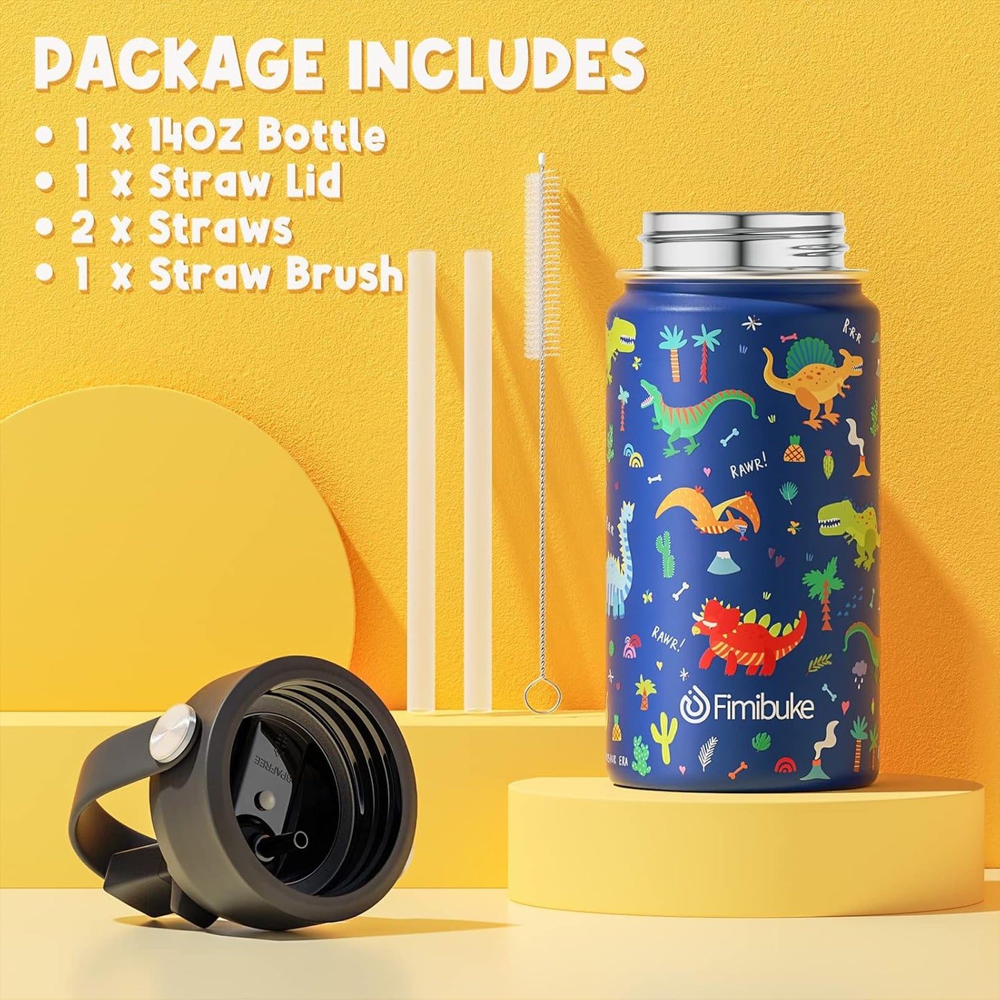 Fimibuke Kids Bento Lunch Box with 4 Compartments, Insulated lunch Bag, Stainless Steel Insulated Water Bottle, Ice Pack & Utensils Set, Birthday Gifts for Ages 3-12 Back to School Toddler Girls Boys