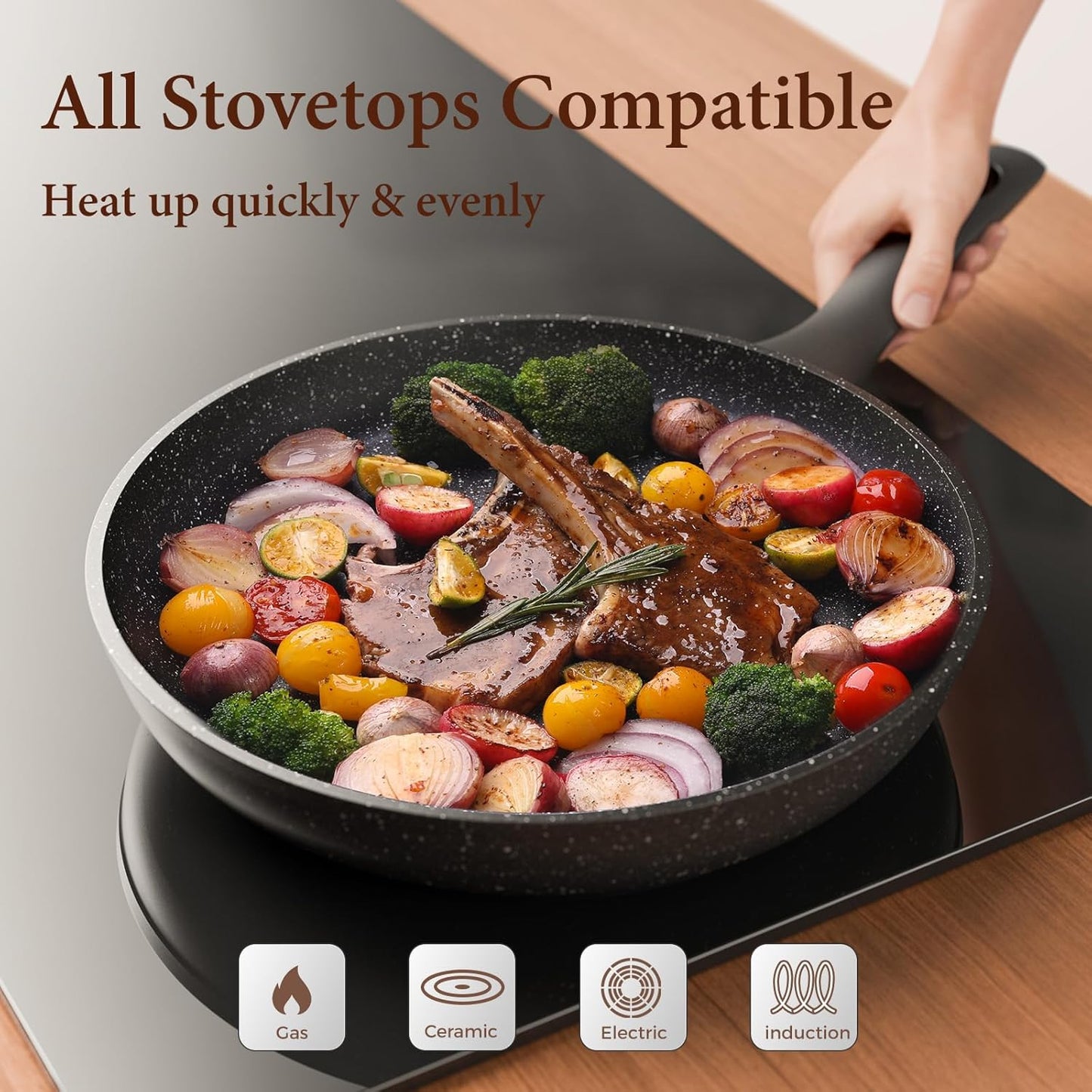 Non Stick Frying Pans,Healthy Stone Cookware,Deep Frying Pan Skillet,Omelette Pan,Egg Pans Nonstick，PFOA-free Non Toxic Frying Pan (8 Inch)