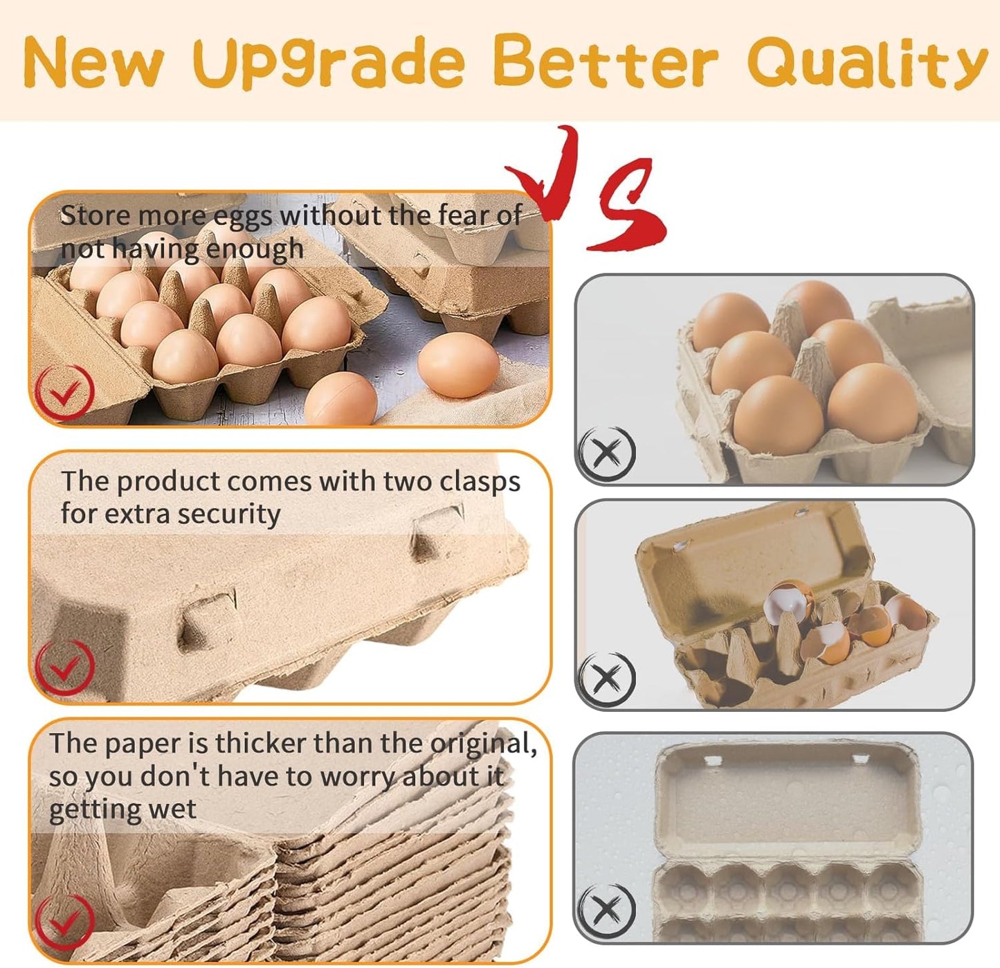 Egg Cartons 20 Pack, Blank Natural Paper Pulp Square Egg Cartons Eggs, Classical 3x4 Style Holds Up to One Twelve 12 Count Chicken Eggs, Sturdy Design Made from Recycled Cardboard.