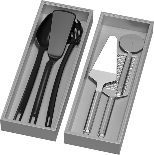 Bamboo Drawer Organizer, Extra Large Silverware Organizer for Kitchen Drawer, Stackable Utensil Organizer, 2 Pcs Toilet Tank Topper Tray, Wooden Toilet Paper Basket (Silver, 17 X 6 X 2 Inch)