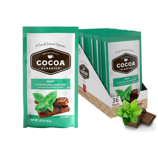 Cocoa Classics Mint Cocoa Mix, Hot Chocolate, Made with Nonfat Milk, Just Add Hot Water, Make Hot or Iced Cocoa, Gluten Free & Kosher Dairy Friendly, 1.25oz Packets (Pack of 36)