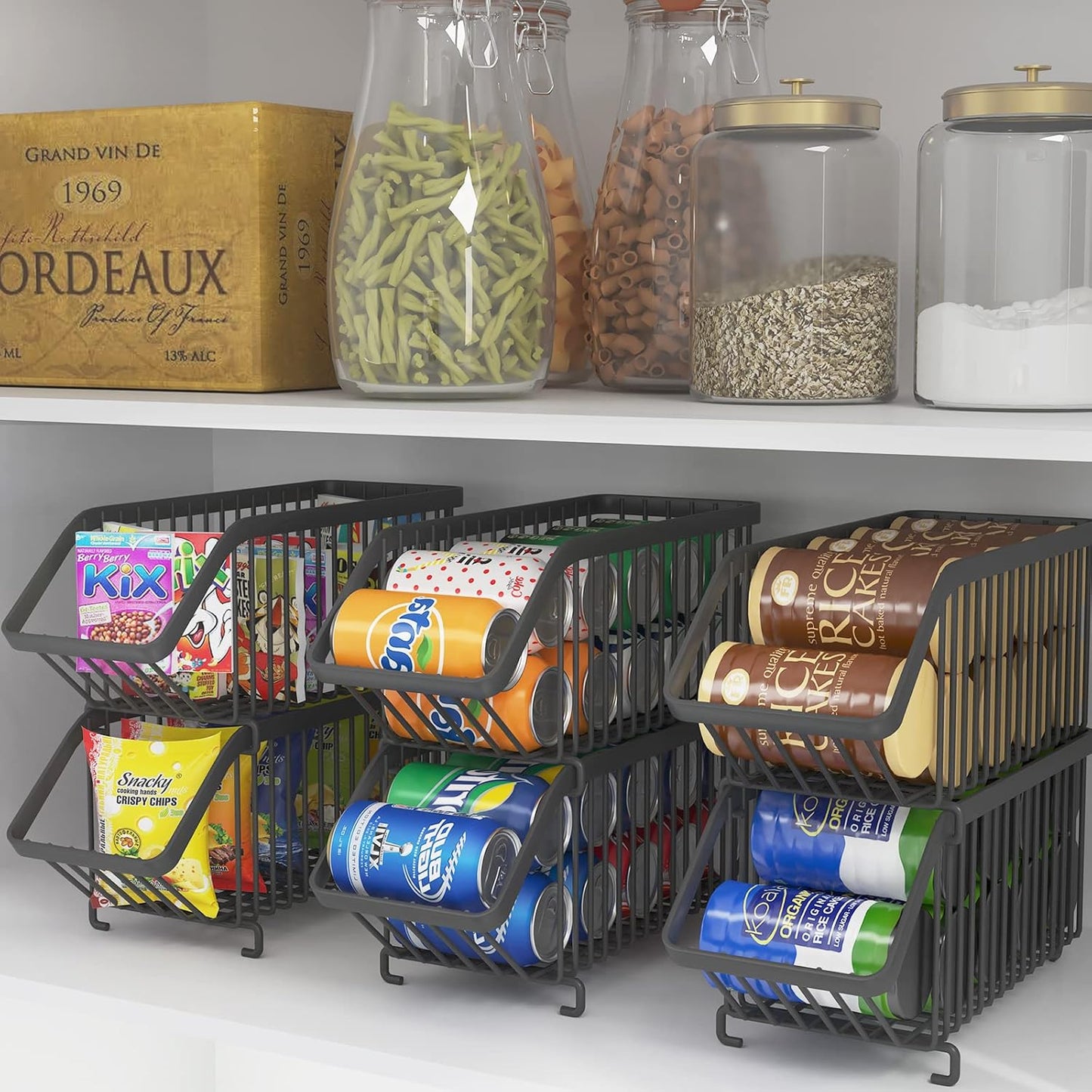 GILLAS 8 Pack Stackable Soda Can Organizer for Refrigerator, Can Holder Dispenser, Canned Food Storage Rack for Fridge, Kitchen, Countertops, Cabinets, Black