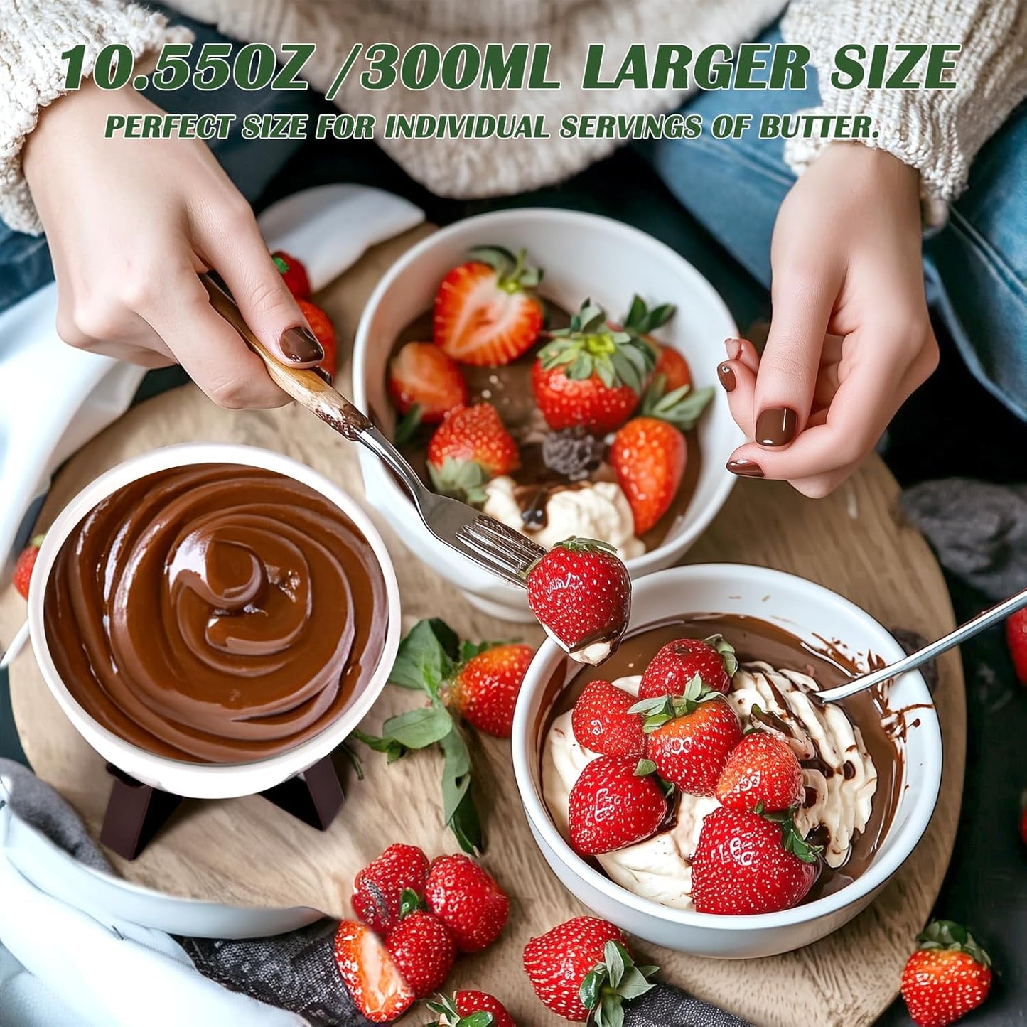 4 Pieces Large Butter Warmers,Butter Warmers for Seafood with 20 Pieces Tealight Candles,Ceramic Butter Warmer Set for Chocolate or Cheese,Fondue- Dishwasher&Microwave Safe,Oven Safe(10.55oz)