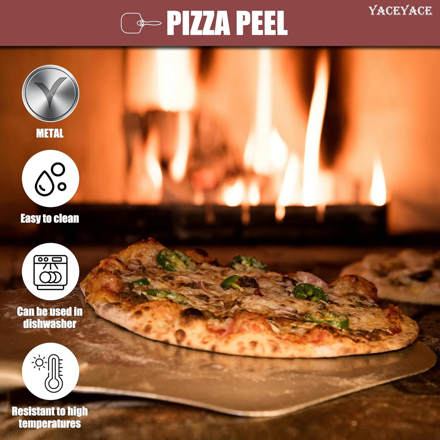 Metal Pizza Paddle with Cutter, 12-inch Metal Pizza Peel with Foldable Wooden Handle, Aluminum Turning Tunner