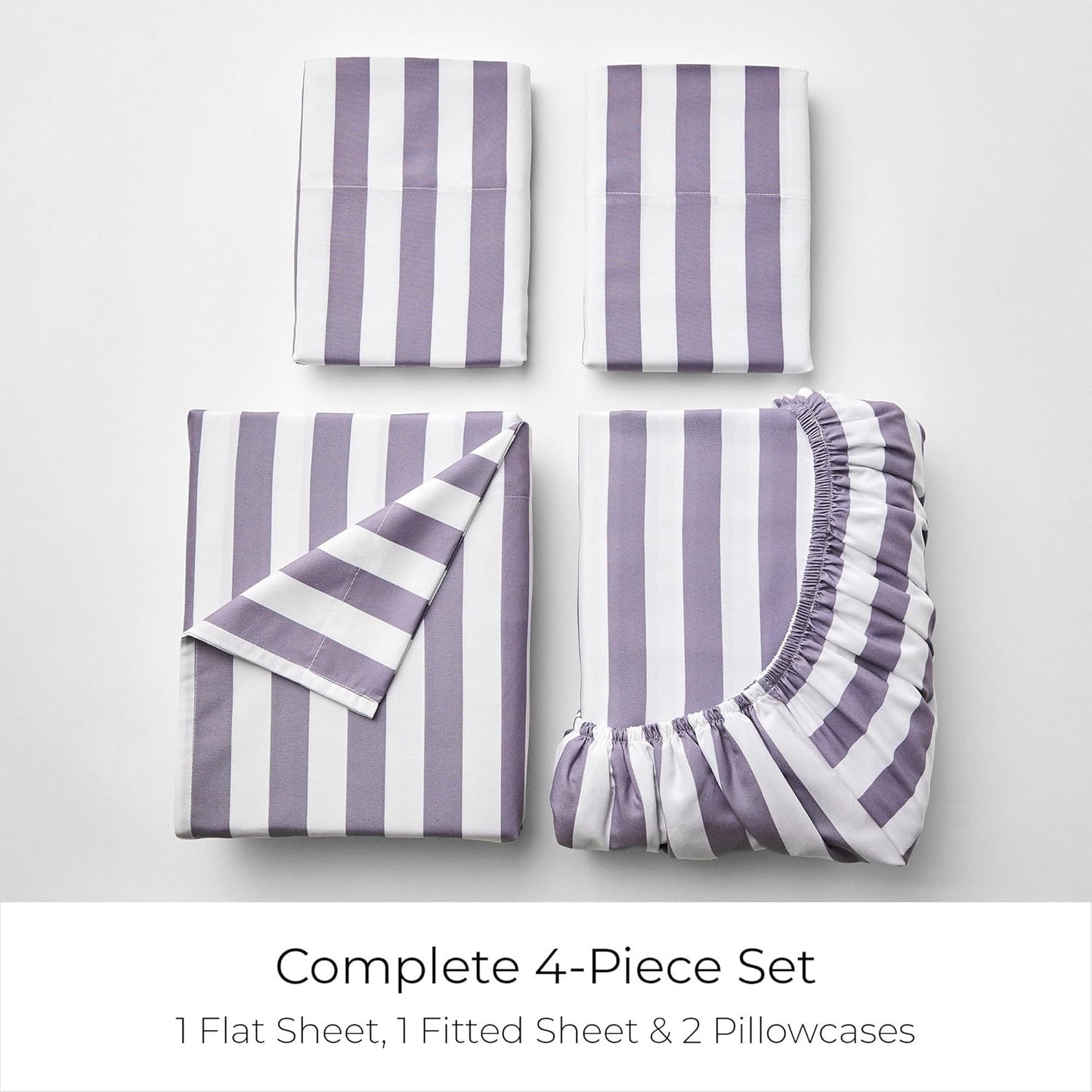 Mellanni King Sheets Set - 4 PC Iconic Collection Bedding - Hotel Luxury, Extra Soft, Cooling Bed Sheets - Wrinkle, Fade, Stain Resistant (King, Oxford Stripe Hazy Lilac)